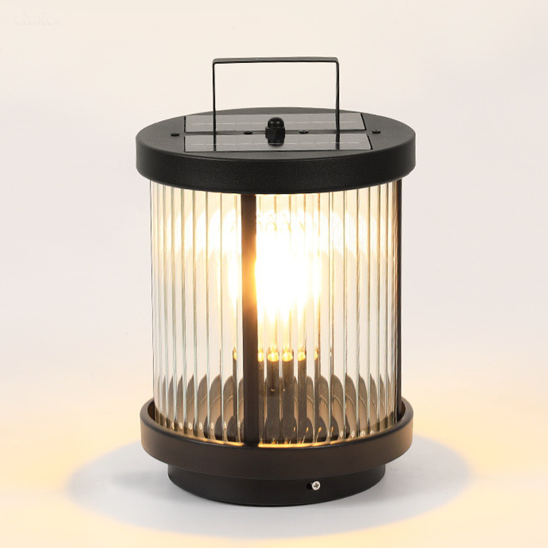 Melissa Striped Cylindrical Portable Glass Outdoor Lanterns