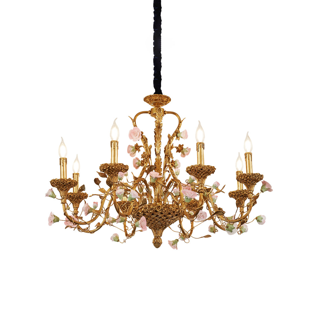 Side profile of the 8-light chandelier.