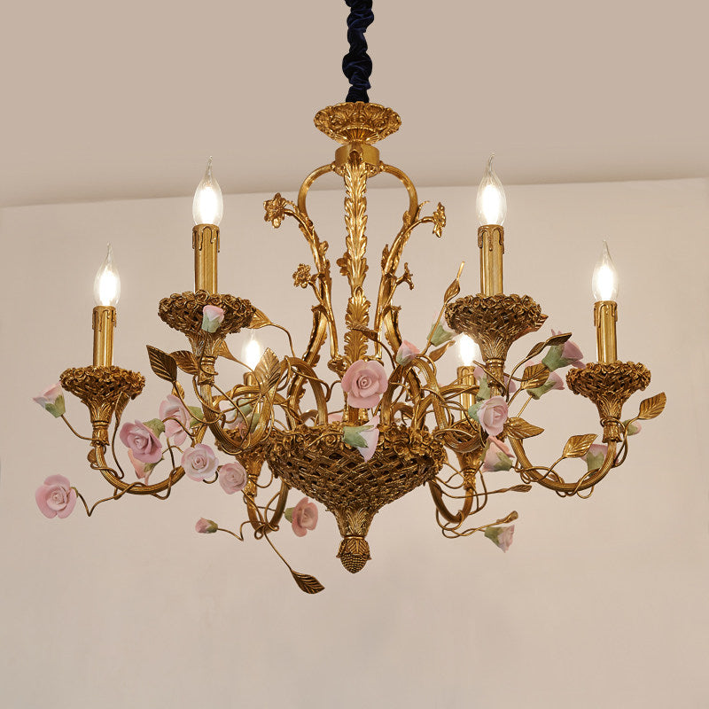 Detail of the brass canopy and hanging chain for ceiling mounting.