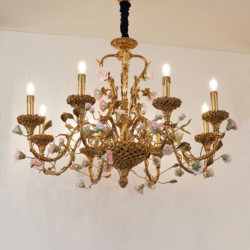 The chandelier lit up, casting a warm and inviting glow.