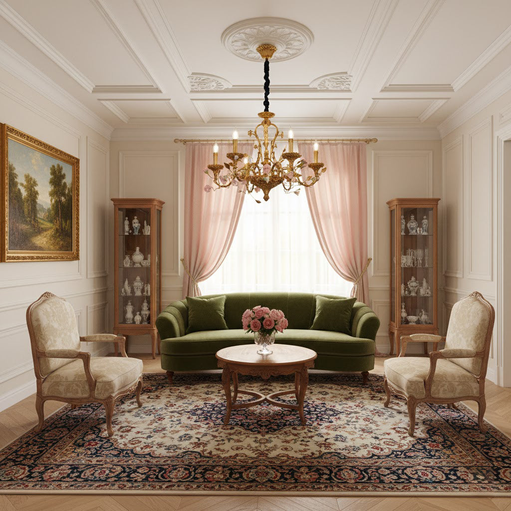 The 8-light Sabine Flowers Chandelier against a plain background.