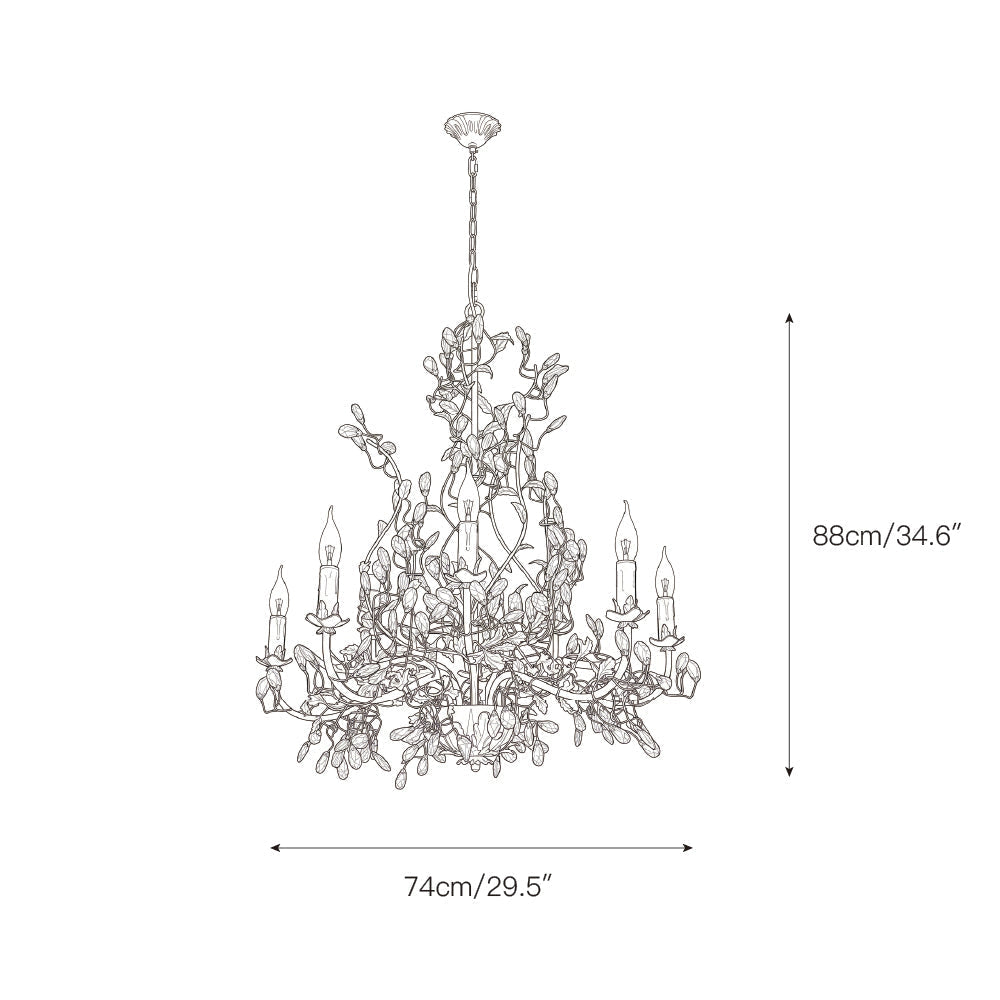 Sagel Flora Chandelier shown hanging in a living room setting.