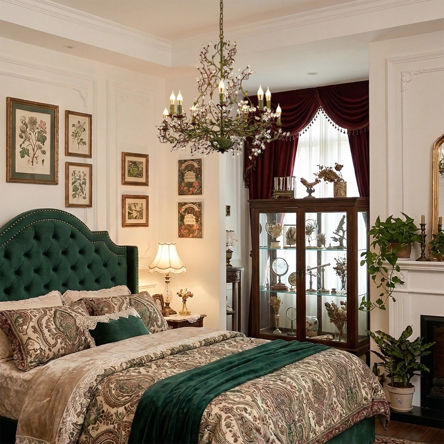 Detail of the hand-finished emerald green vines.