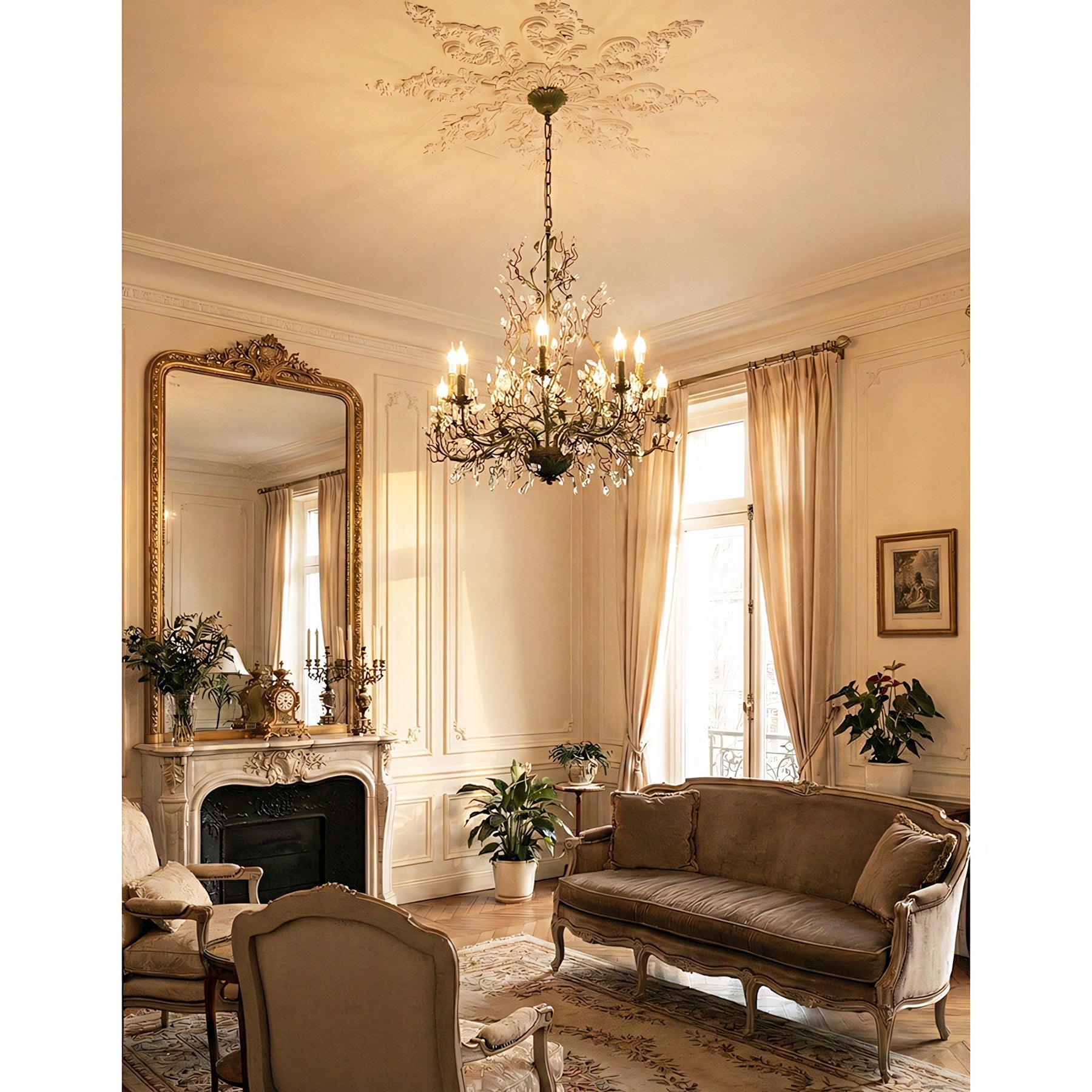 The hanging chain and ceiling mount of the Sagel Flora Chandelier.