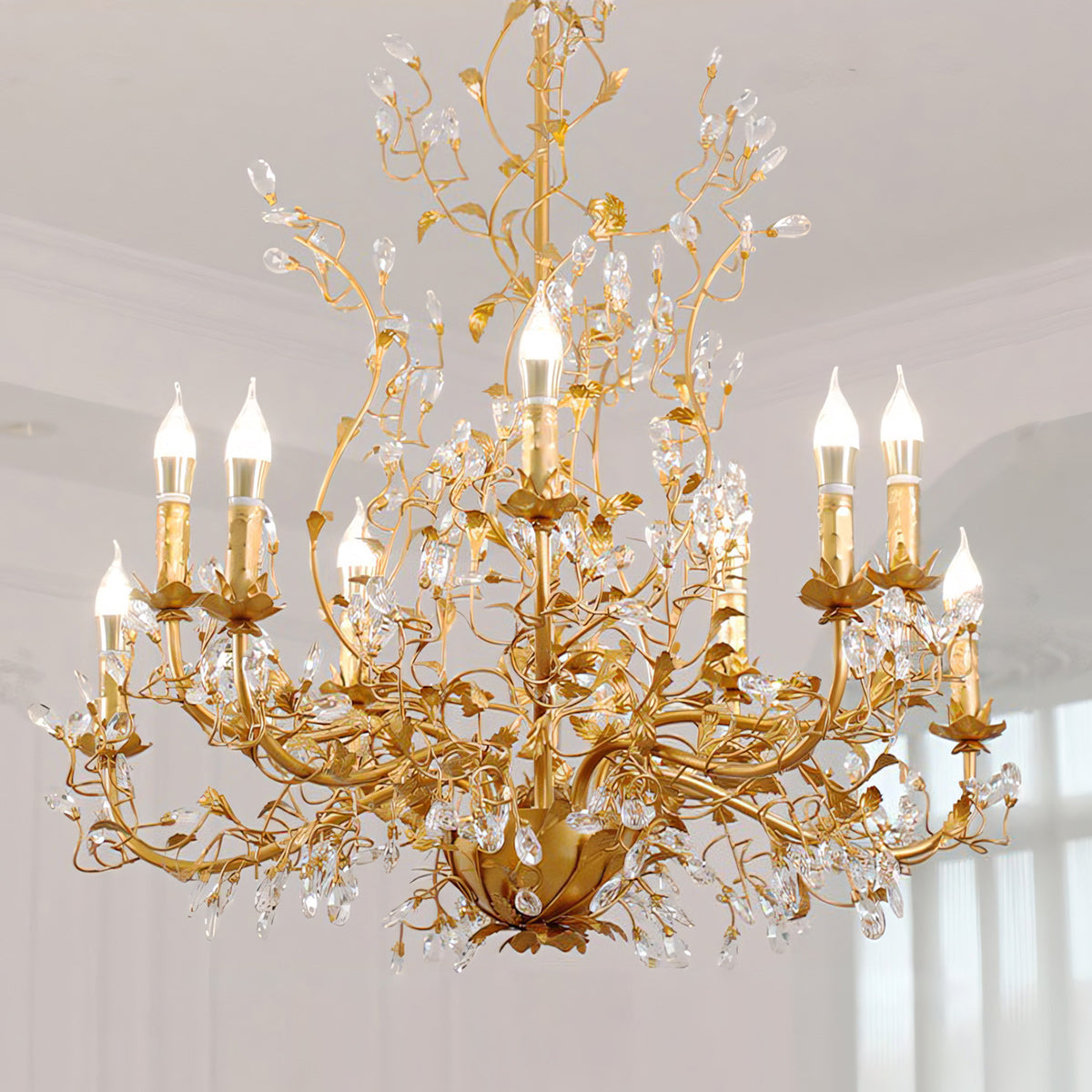 The 8-head chandelier in a bedroom setting.