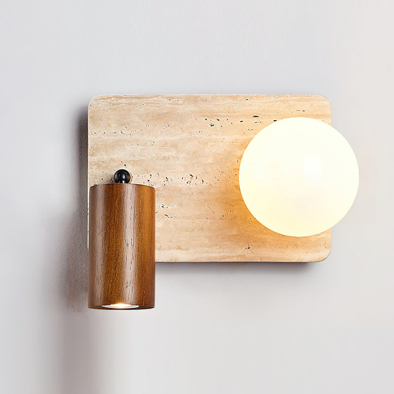 Front-facing view of the Luka Travertine Wall Lamp, Model A.