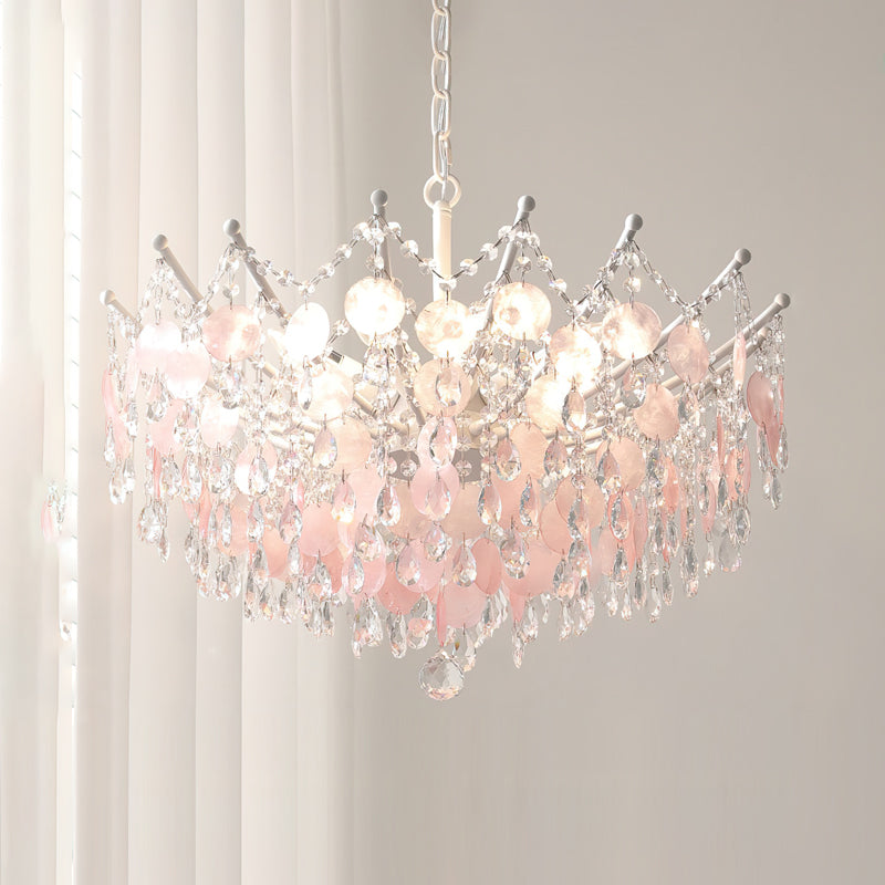 The gold finish option of the Sasha Capiz Bead Chandelier.