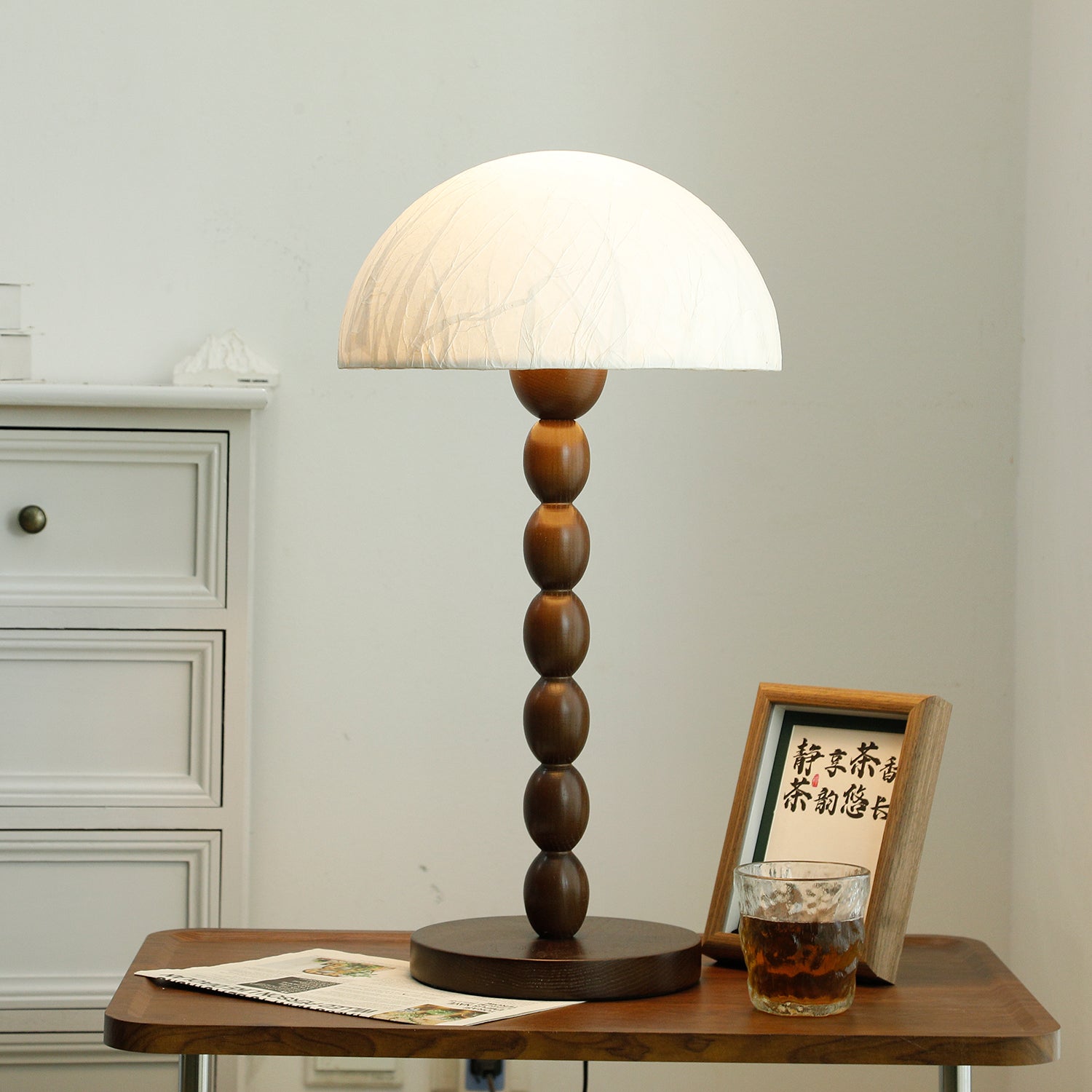 Veloin Paper Wood Table Lamp-Neutral Decor