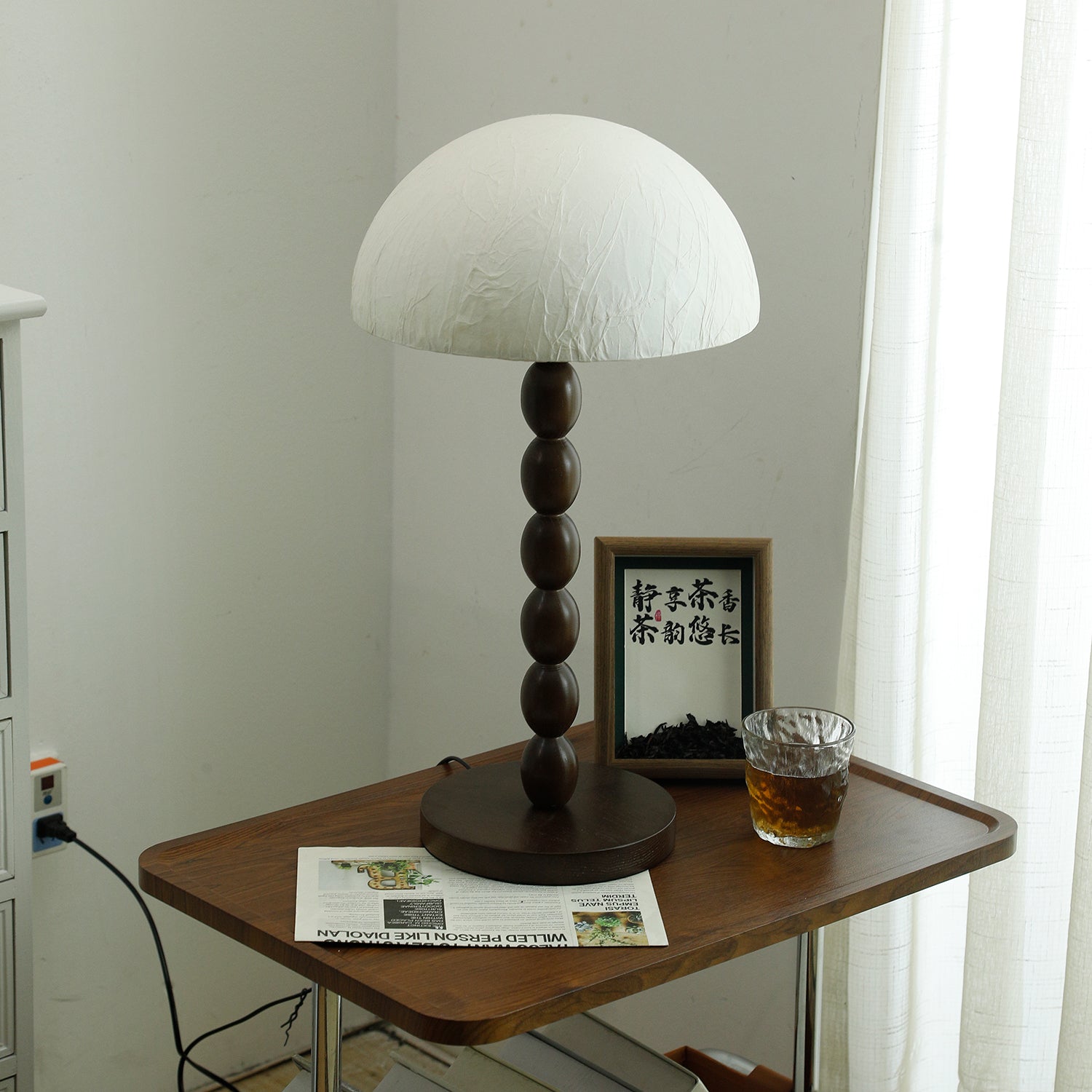 Veloin Paper Wood Table Lamp-Neutral Decor