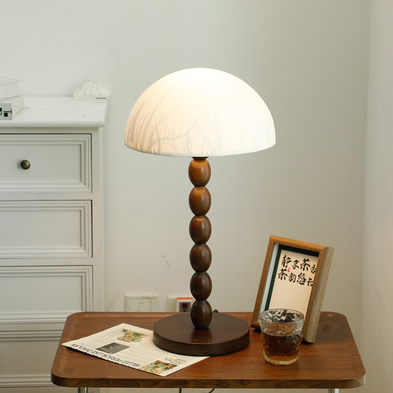 Veloin Paper Wood Table Lamp-Neutral Decor