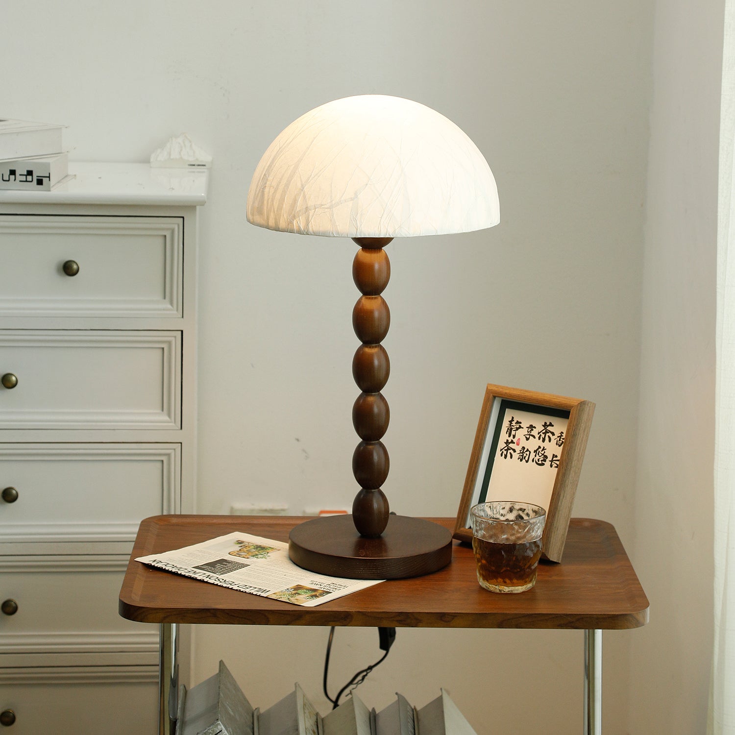 Veloin Paper Wood Table Lamp-Neutral Decor