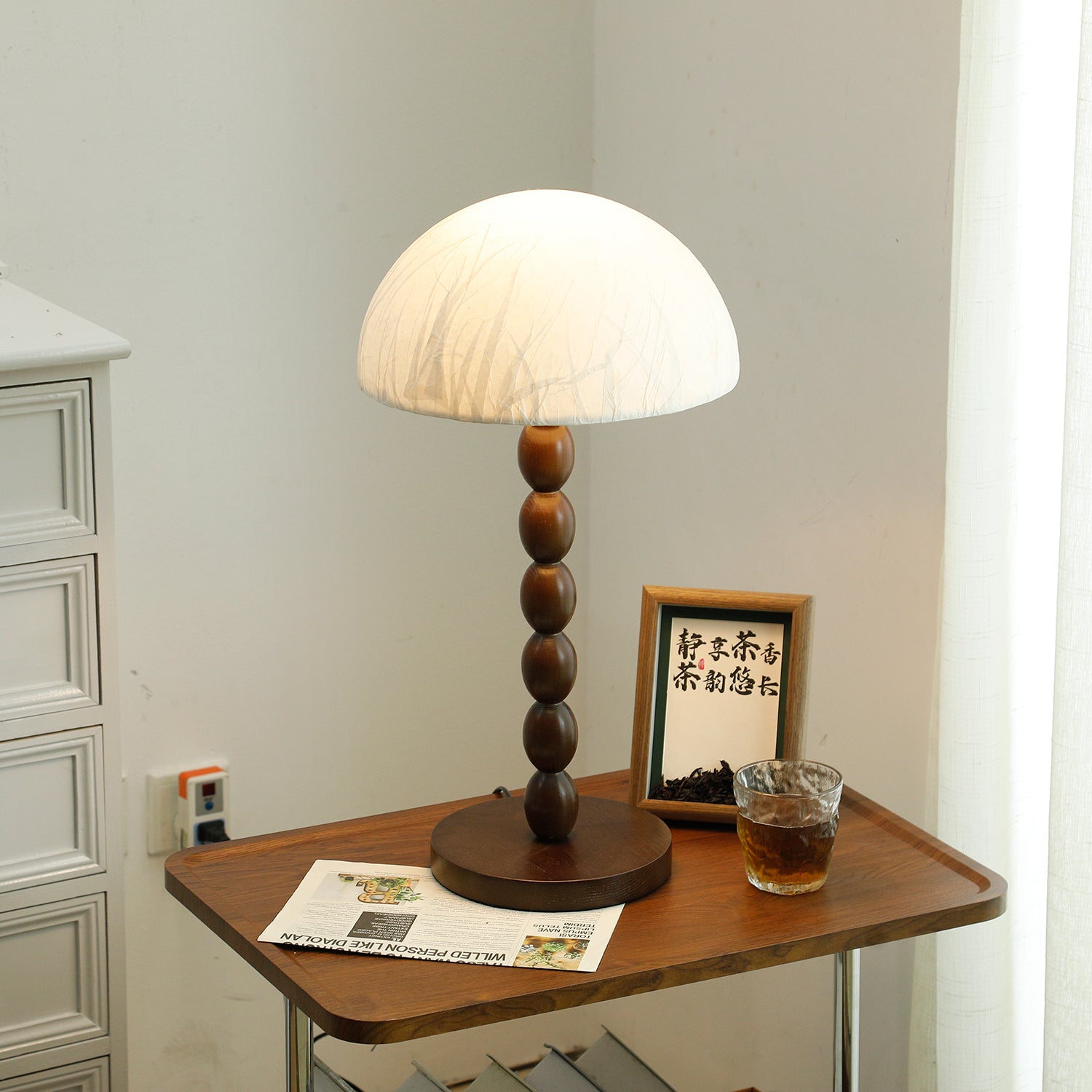 Veloin Paper Wood Table Lamp-Neutral Decor