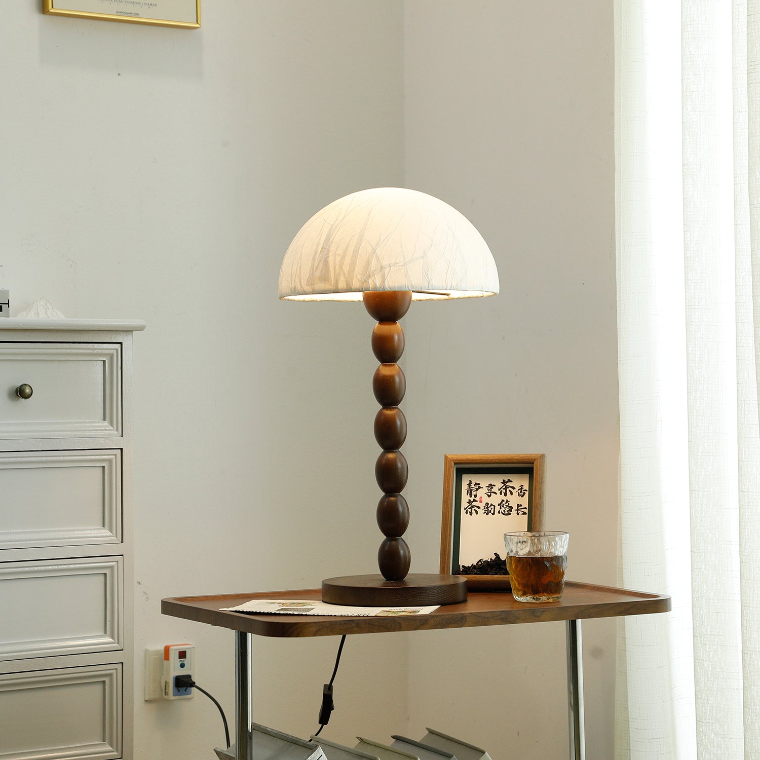 Veloin Paper Wood Table Lamp-Neutral Decor