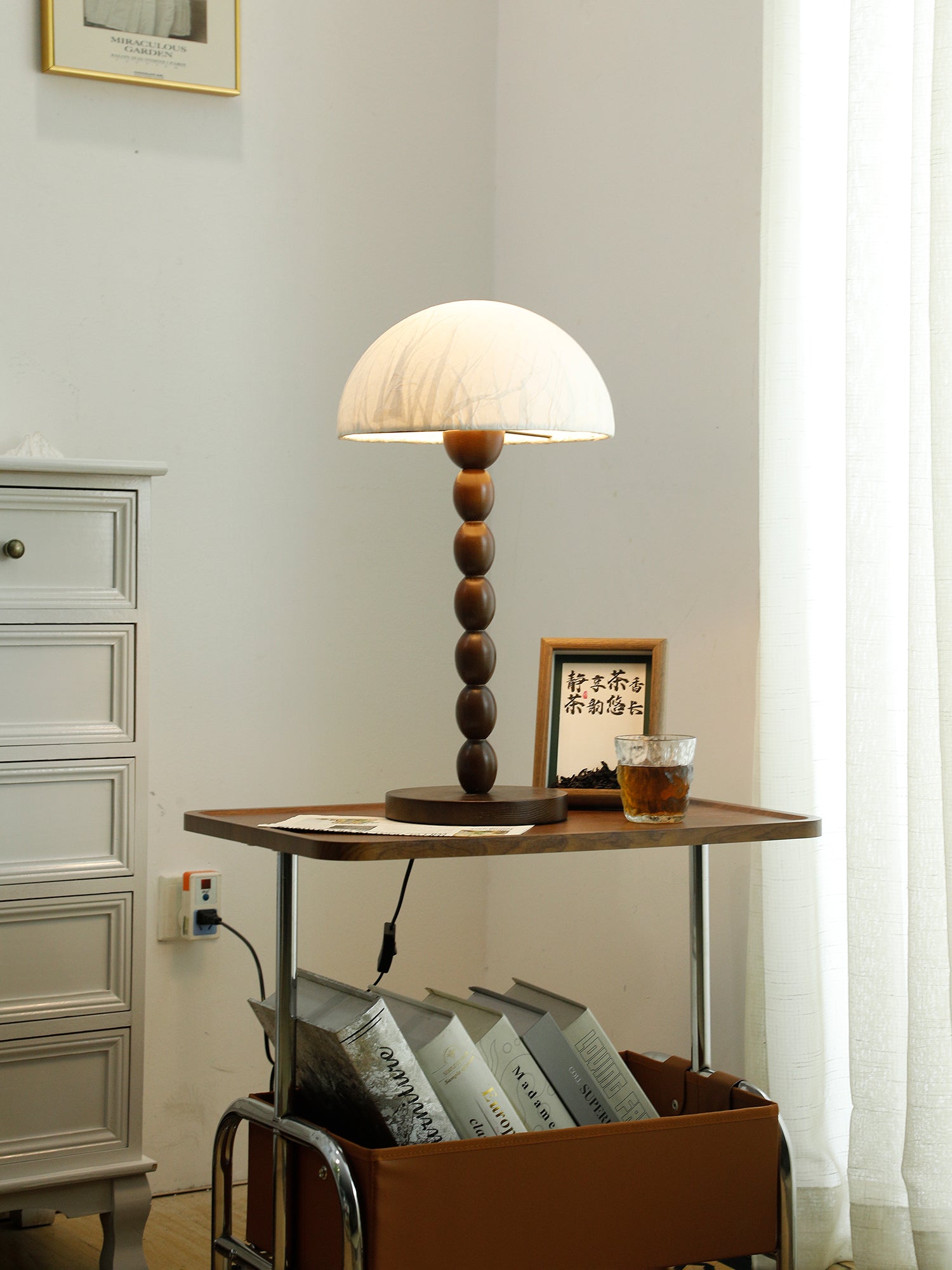 Veloin Paper Wood Table Lamp-Neutral Decor
