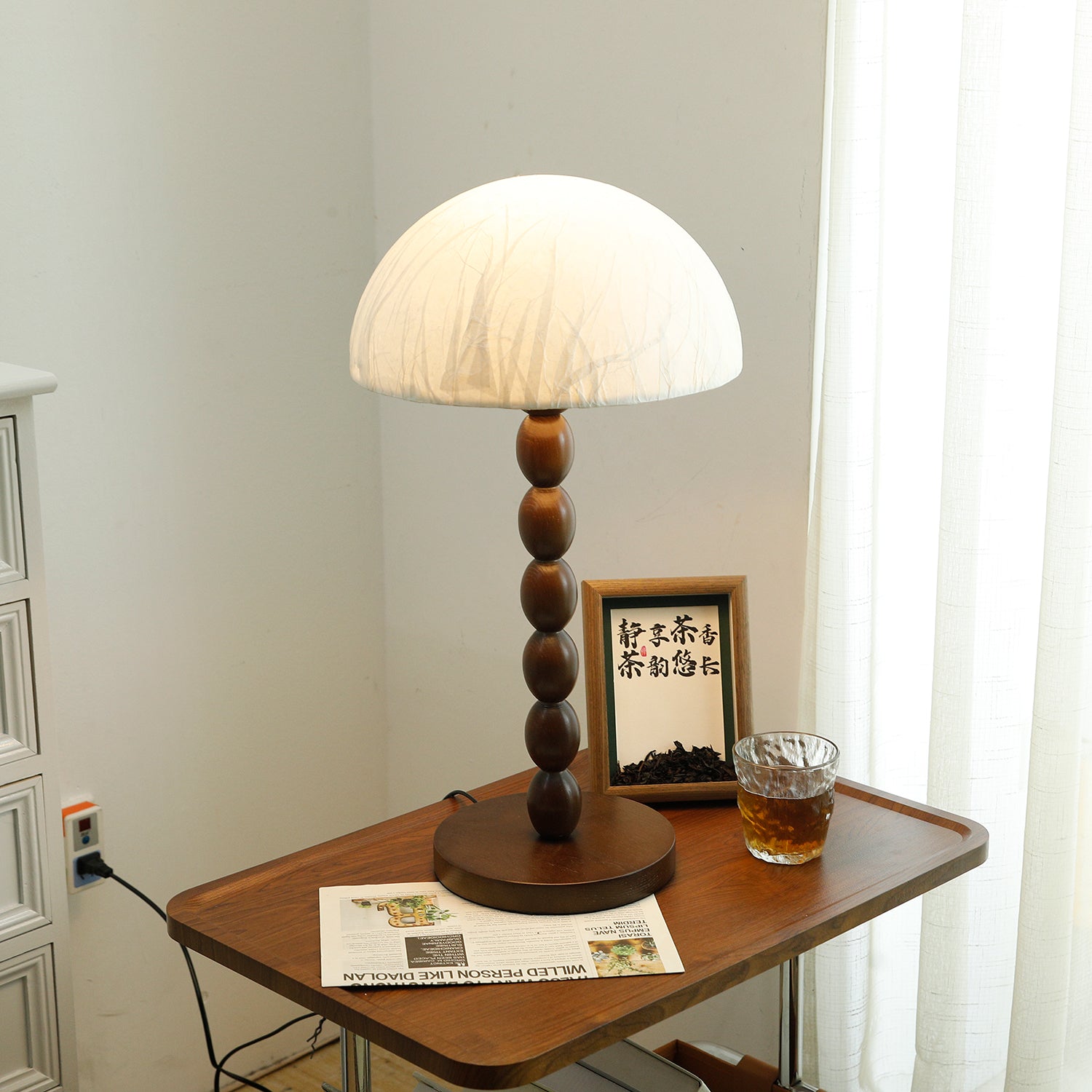 Veloin Paper Wood Table Lamp-Neutral Decor