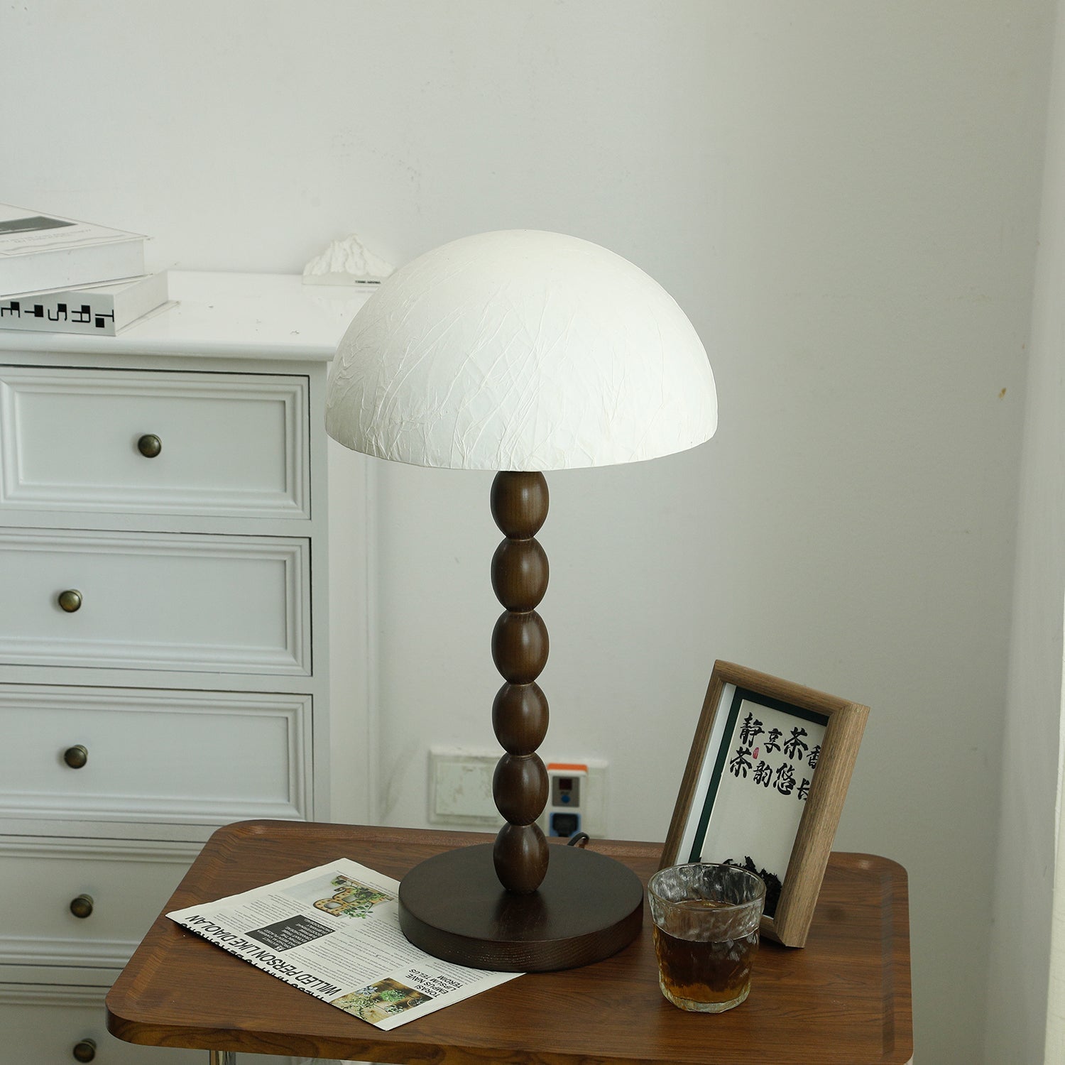 Veloin Paper Wood Table Lamp-Neutral Decor
