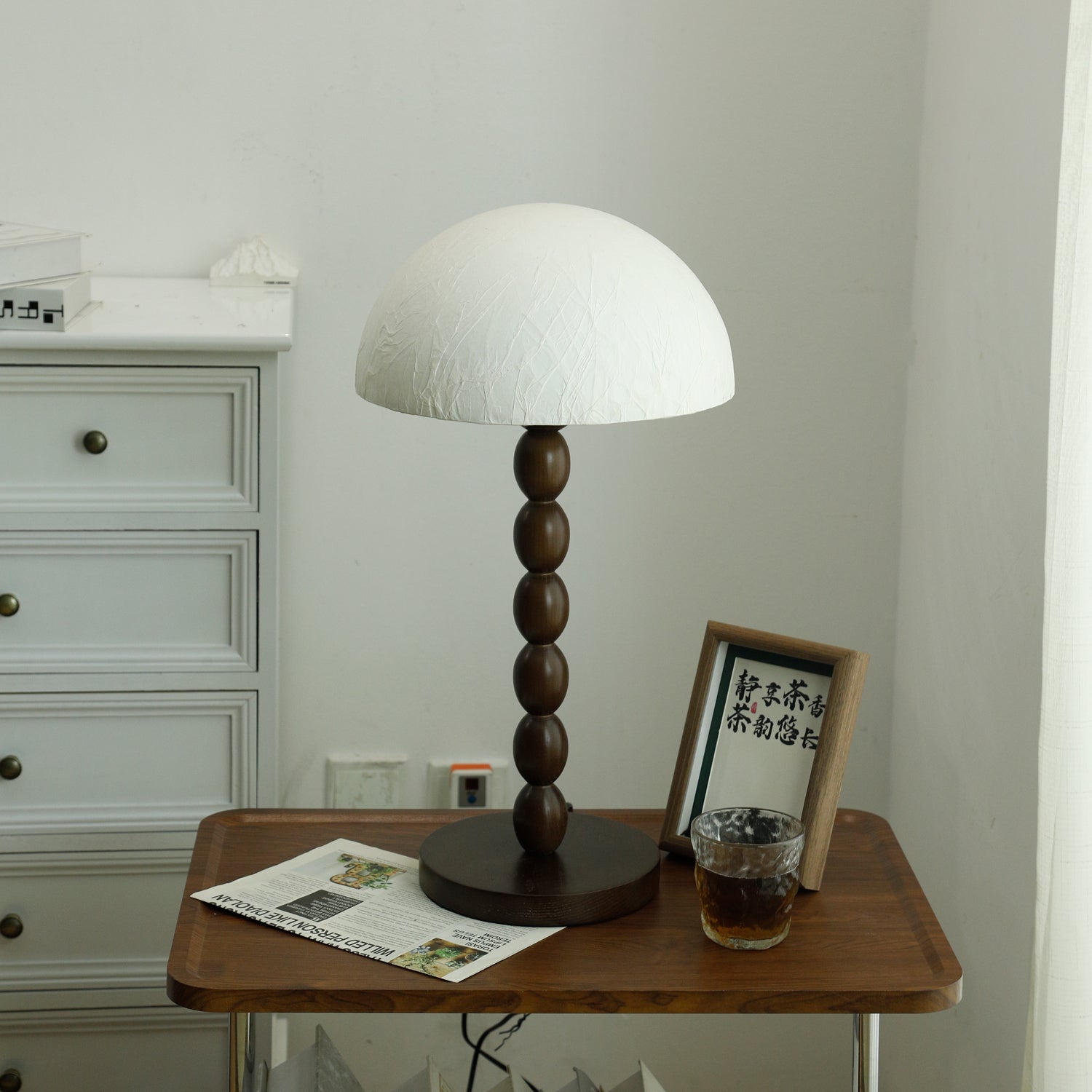 Veloin Paper Wood Table Lamp-Neutral Decor