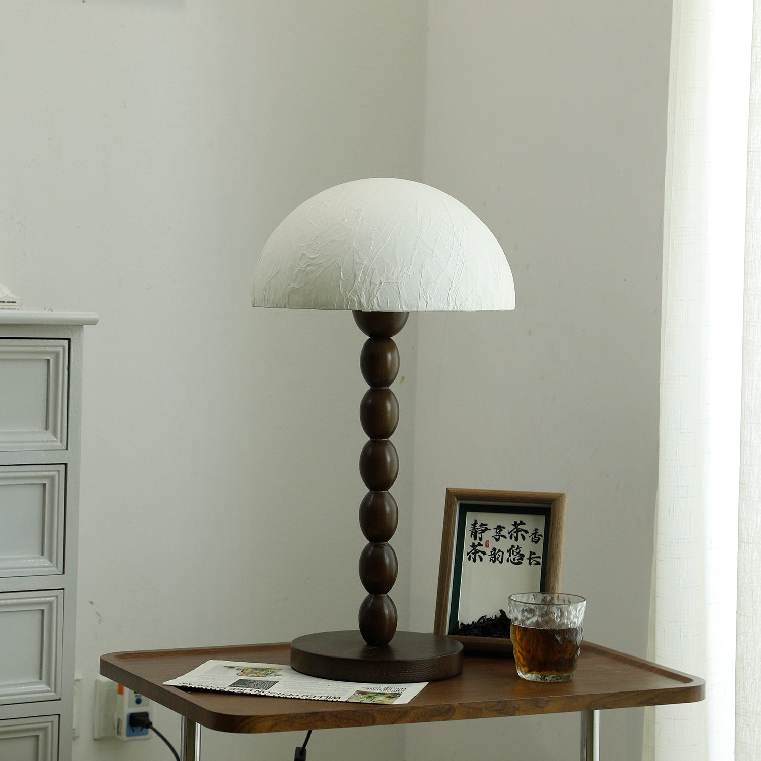 Veloin Paper Wood Table Lamp-Neutral Decor