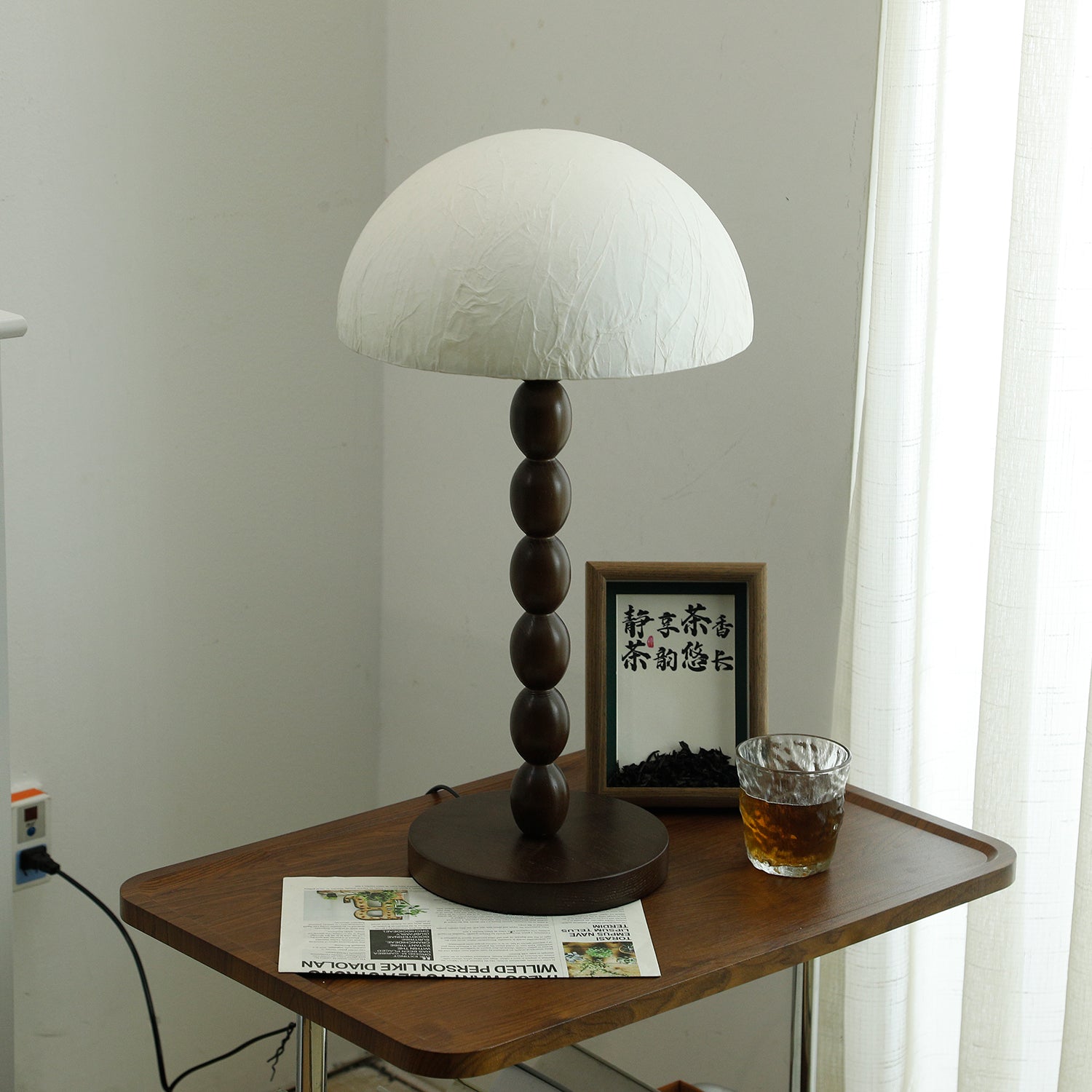Veloin Paper Wood Table Lamp-Neutral Decor