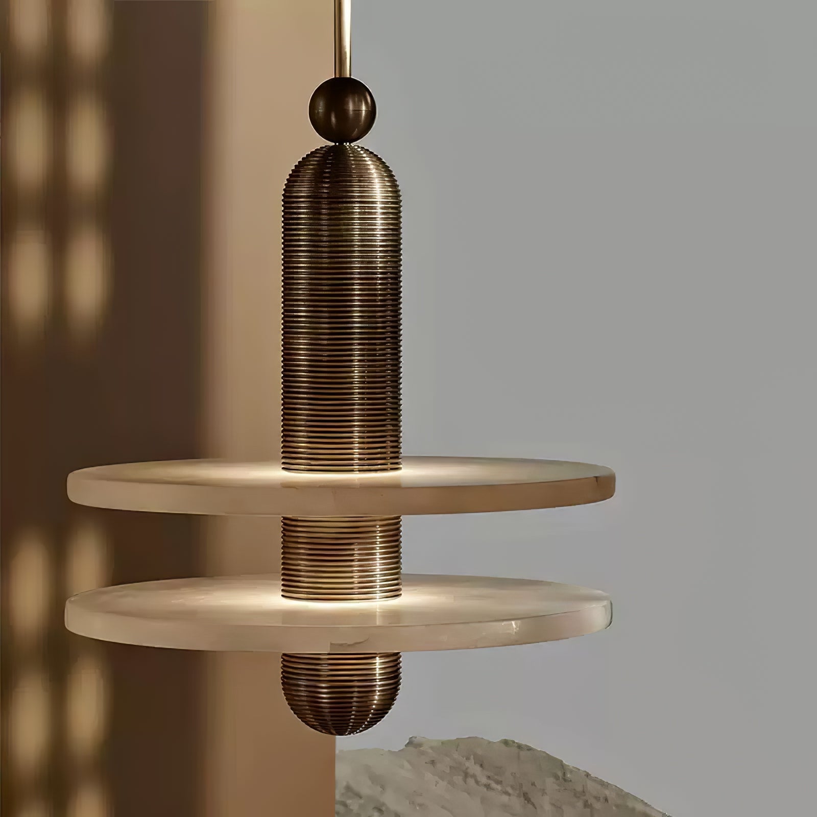 Orion Brushed Brass Alabaster Pendant Light-Neutral Decor