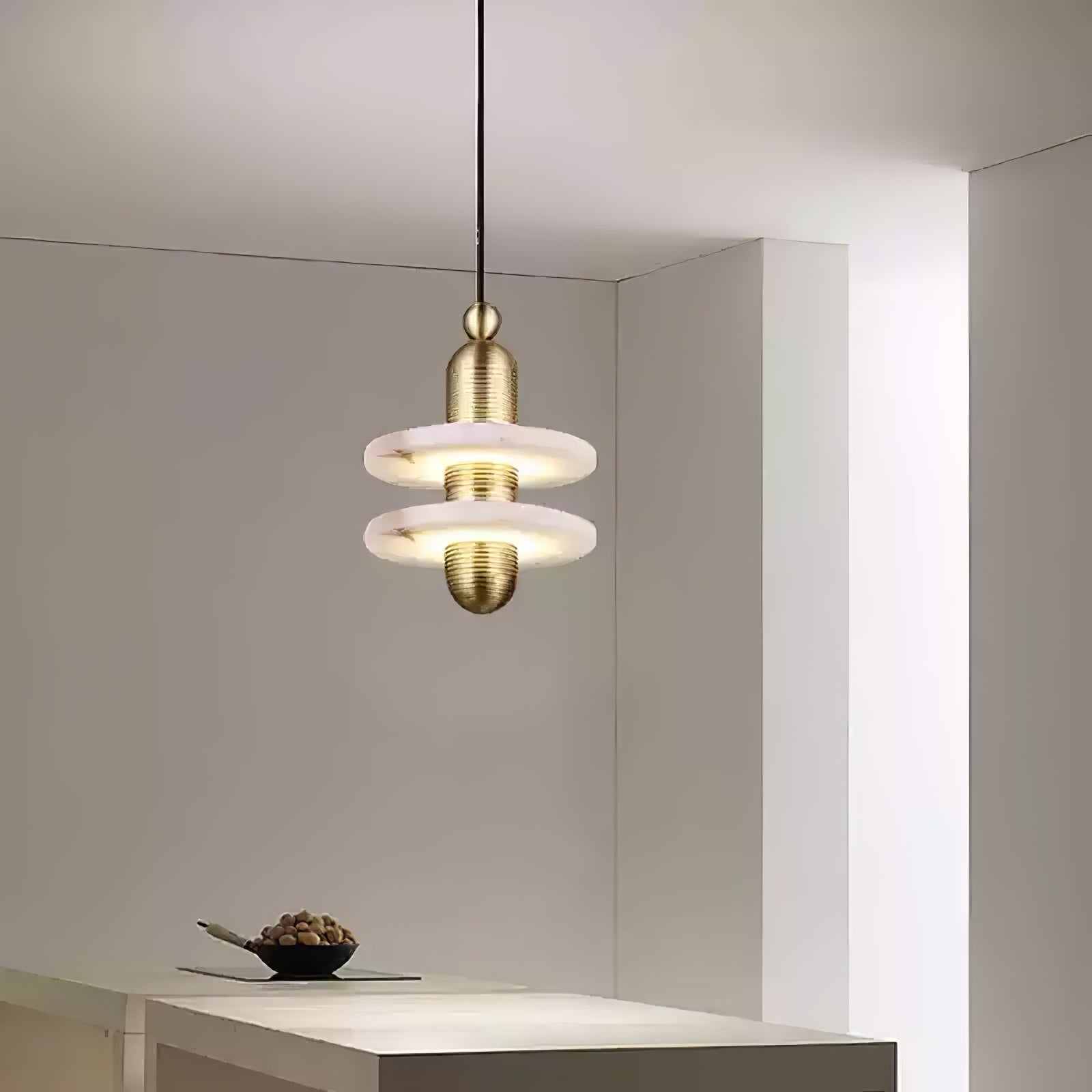 Orion Brushed Brass Alabaster Pendant Light-Neutral Decor