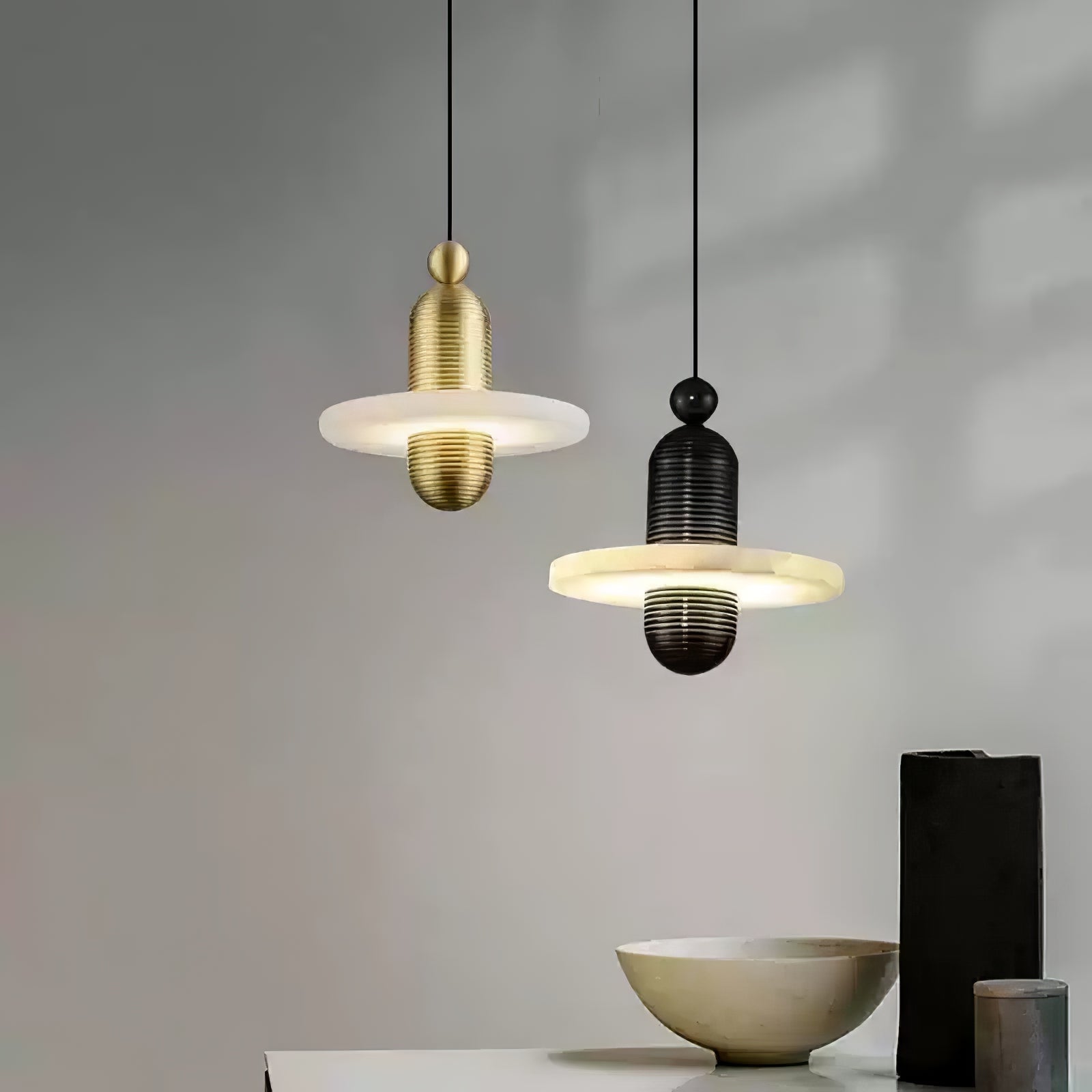 Orion Brushed Brass Alabaster Pendant Light-Neutral Decor