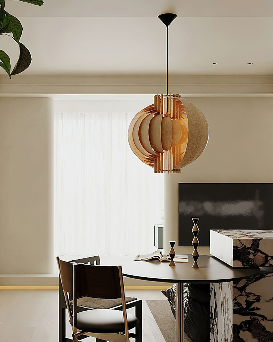 Ivraeus Premium Elegance Ring Wood Pendant Light-Neutral Decor