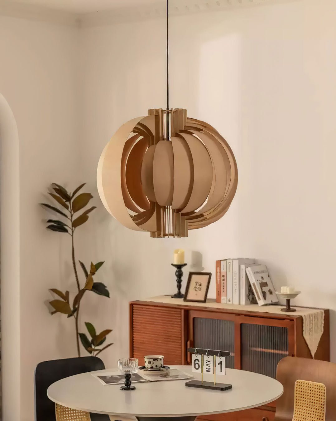 Ivraeus Premium Elegance Ring Wood Pendant Light-Neutral Decor