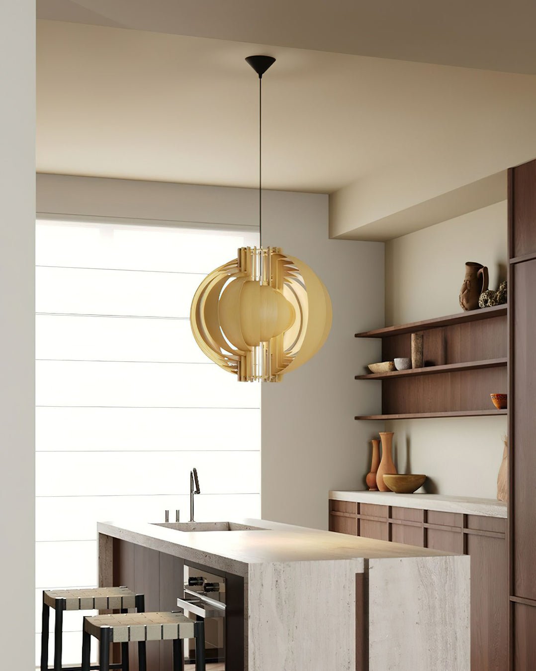 Ivraeus Premium Elegance Ring Wood Pendant Light-Neutral Decor
