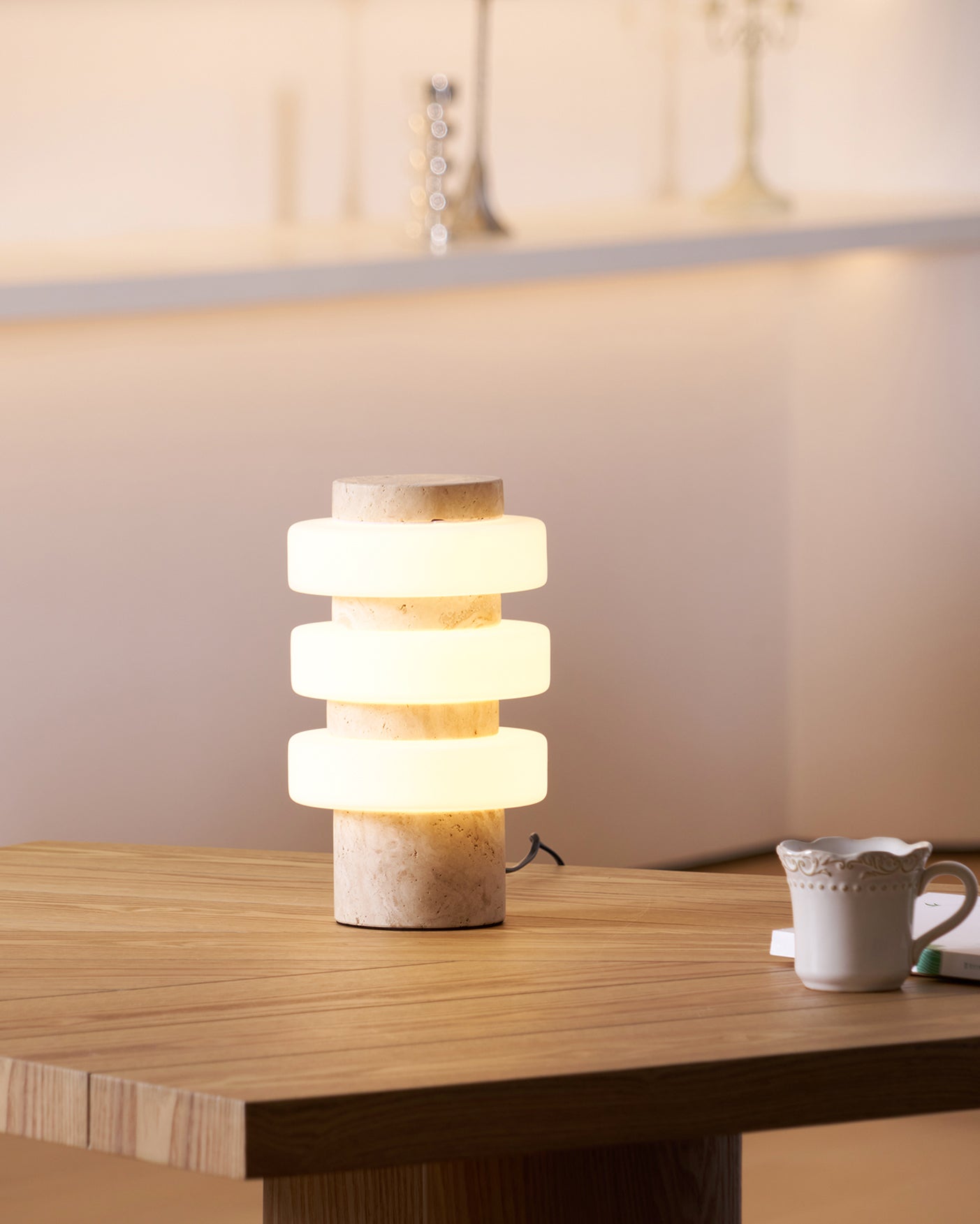 Thea Modern Travertine Table Lamp-Neutral Decor