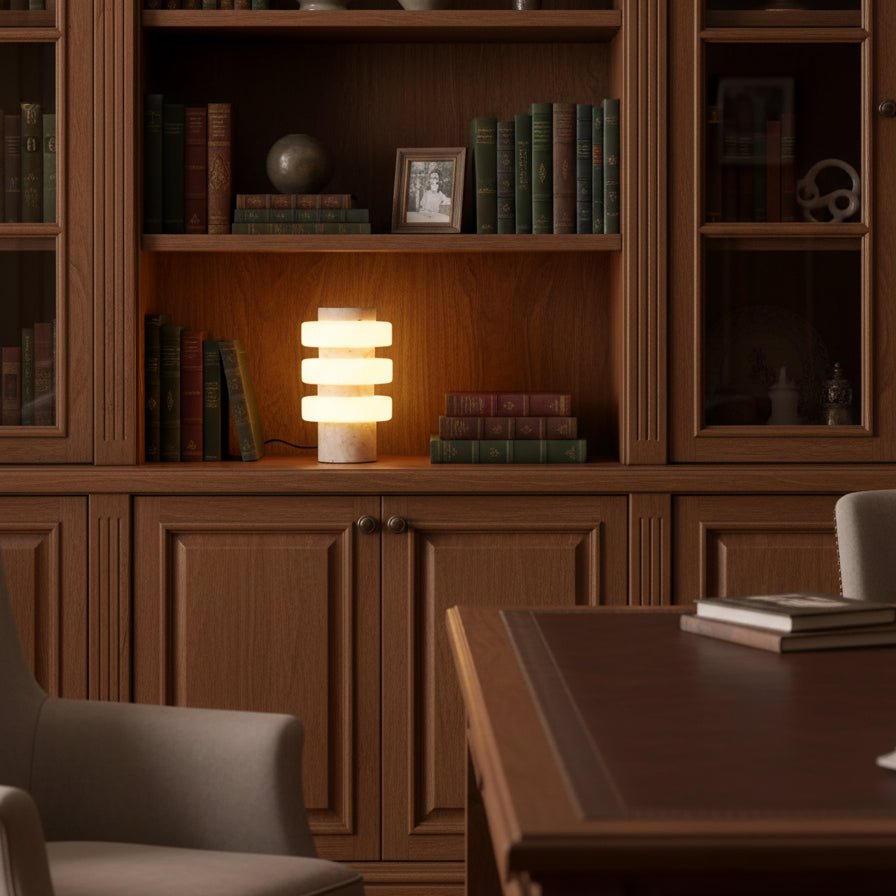 Thea Modern Travertine Table Lamp-Neutral Decor