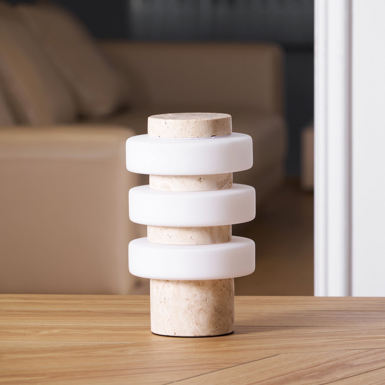 Thea Modern Travertine Table Lamp-Neutral Decor