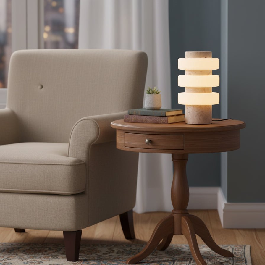 Thea Modern Travertine Table Lamp-Neutral Decor