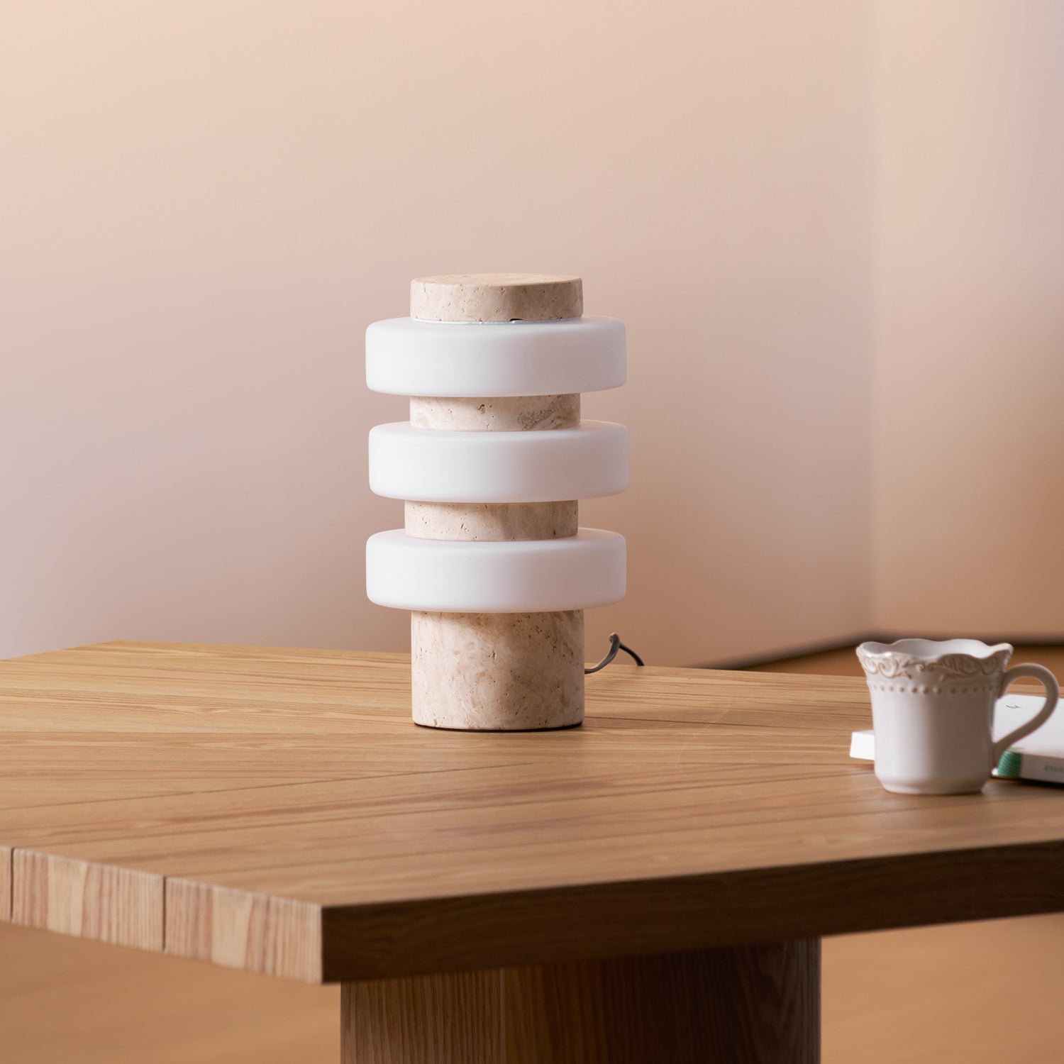 Thea Modern Travertine Table Lamp-Neutral Decor