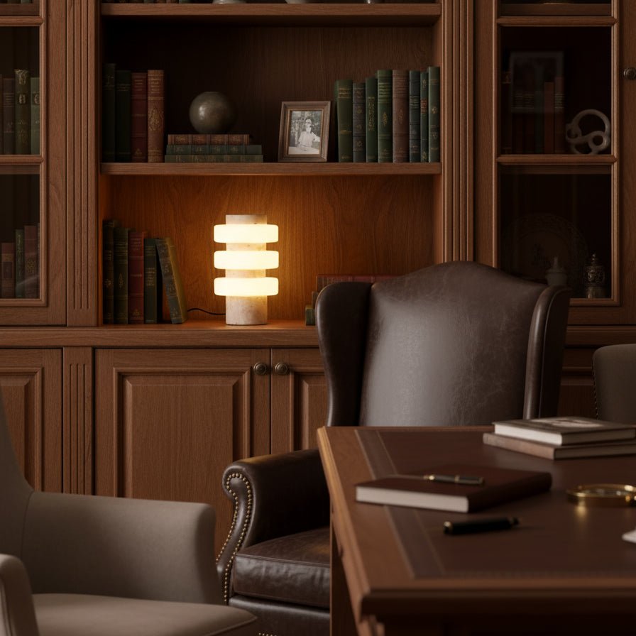 Thea Modern Travertine Table Lamp-Neutral Decor