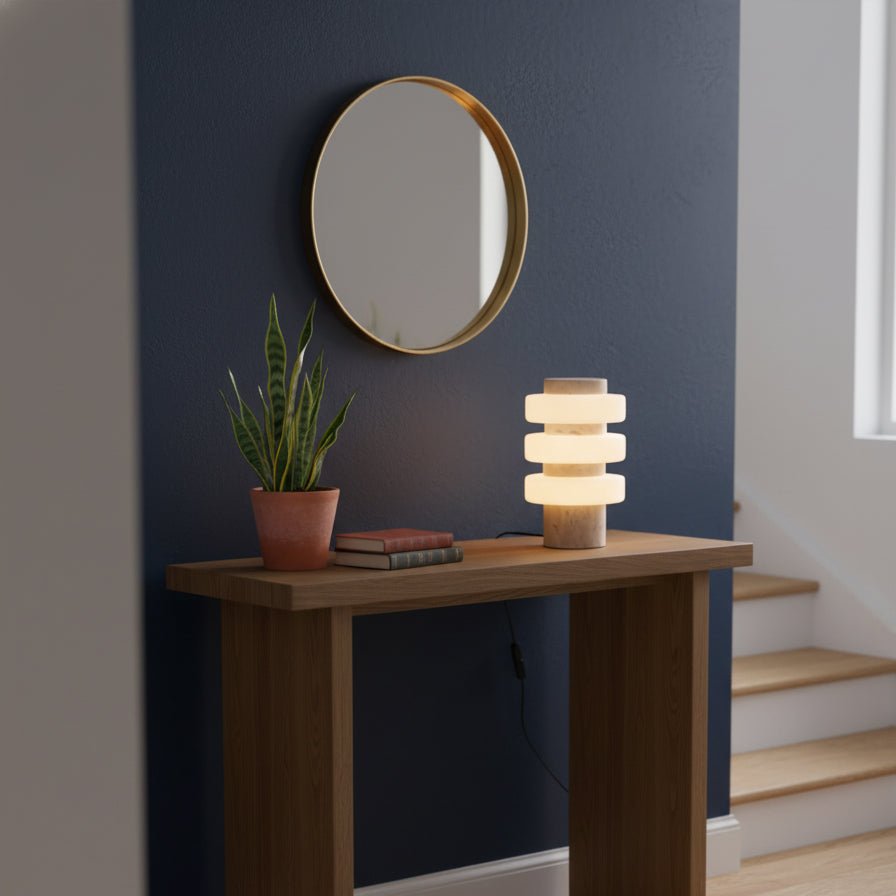 Thea Modern Travertine Table Lamp-Neutral Decor