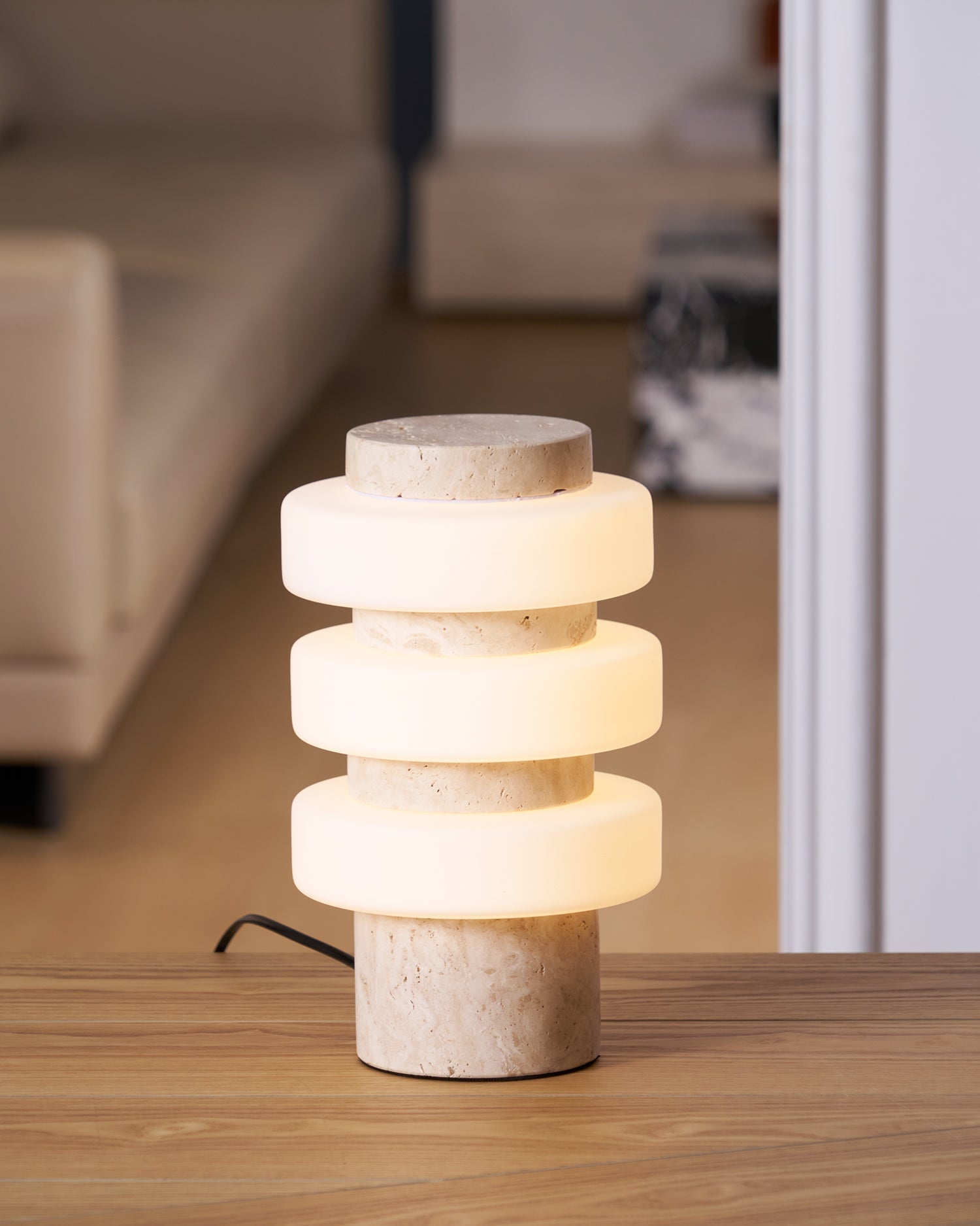 Thea Modern Travertine Table Lamp-Neutral Decor