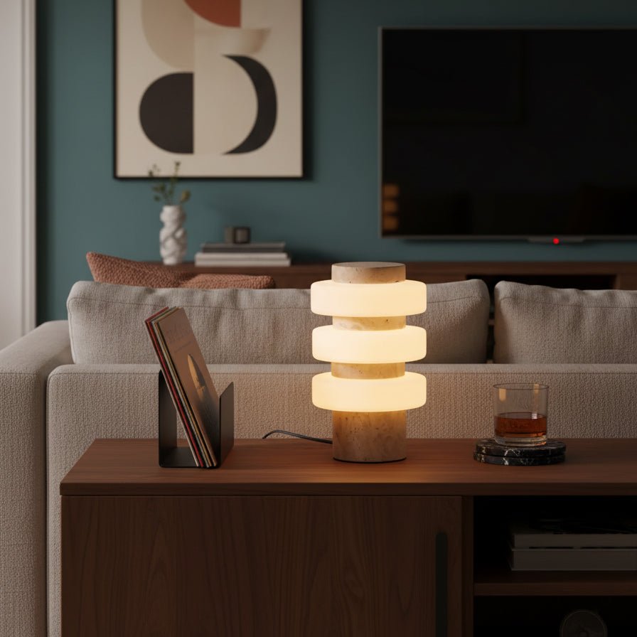 Thea Modern Travertine Table Lamp-Neutral Decor