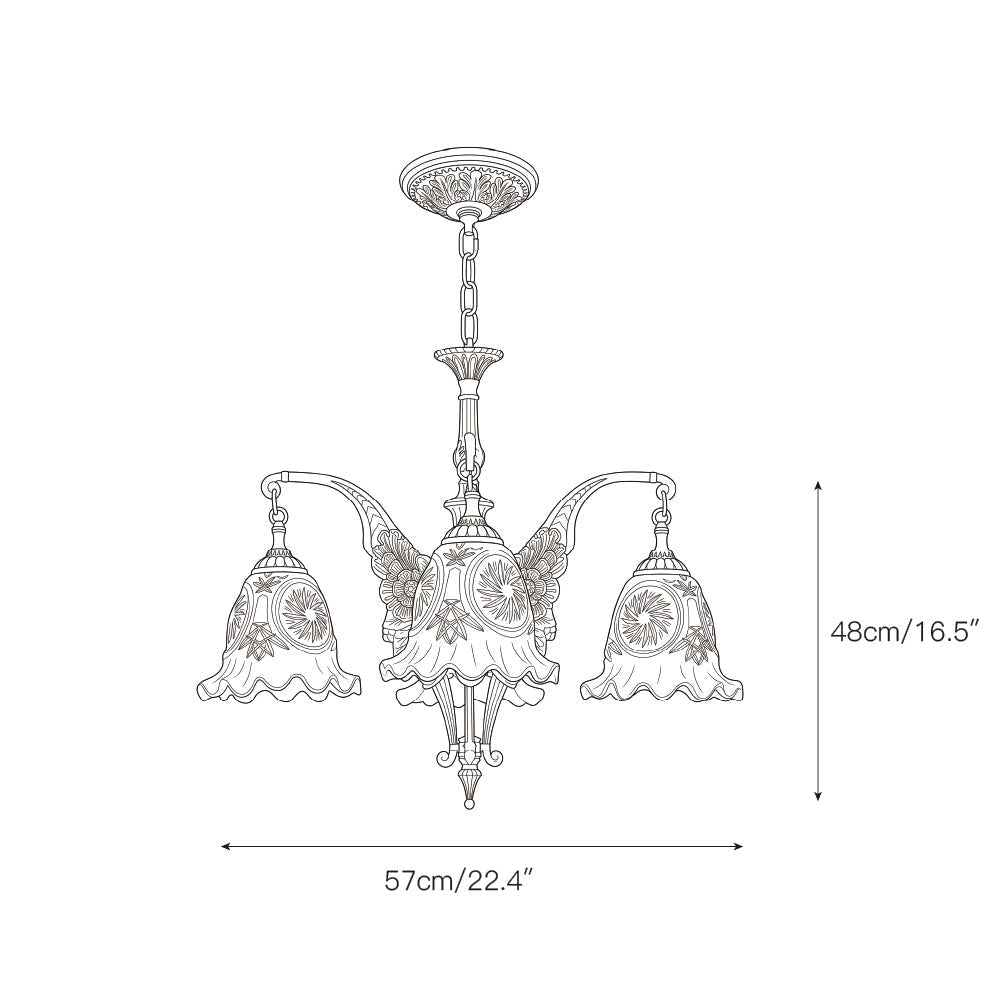 The 4-head Savannah Bell Chandelier against a plain background.
