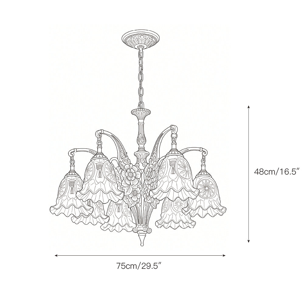 The 6-head Savannah Bell Chandelier showcasing its wider span.
