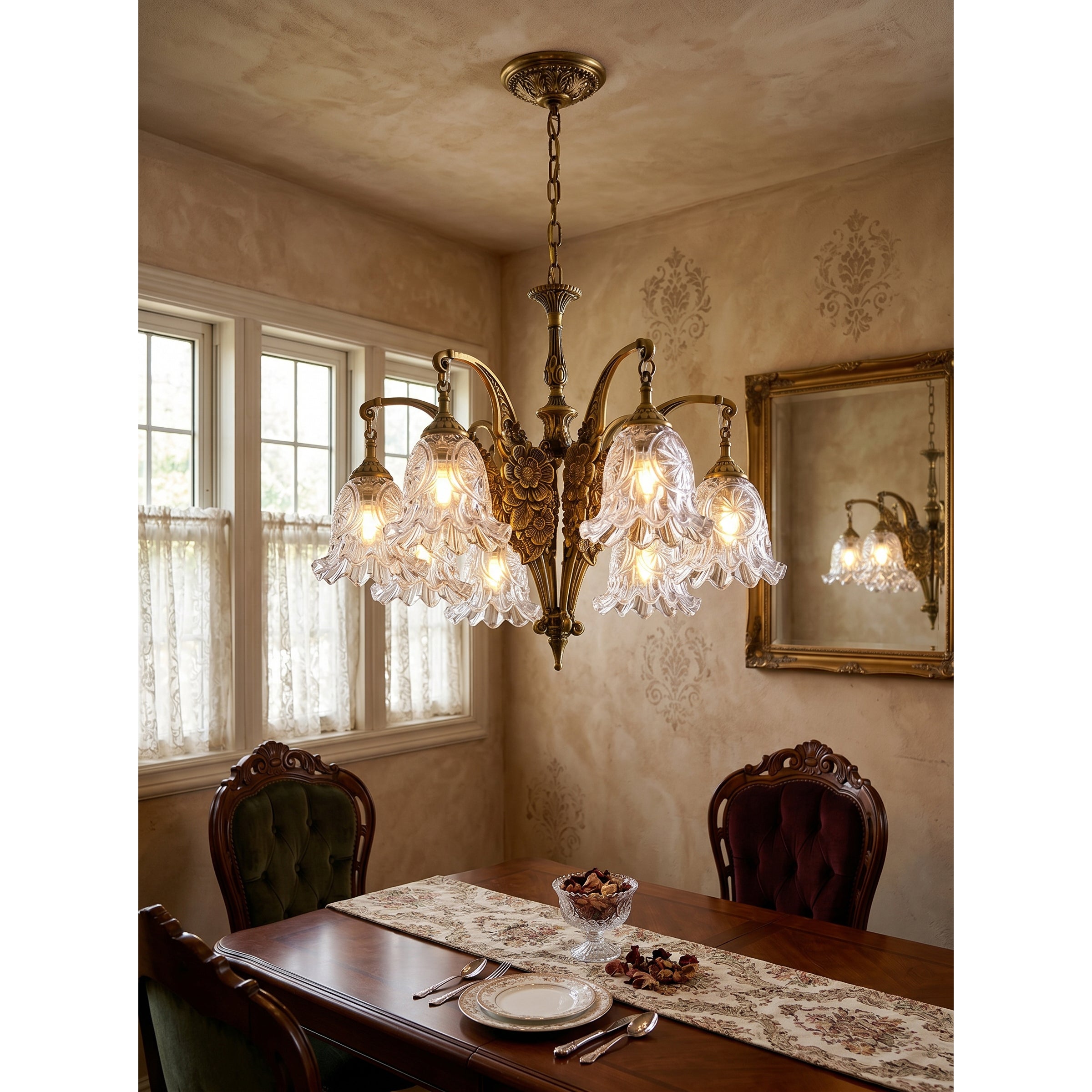 Side profile of the 6-head Savannah Bell Chandelier.