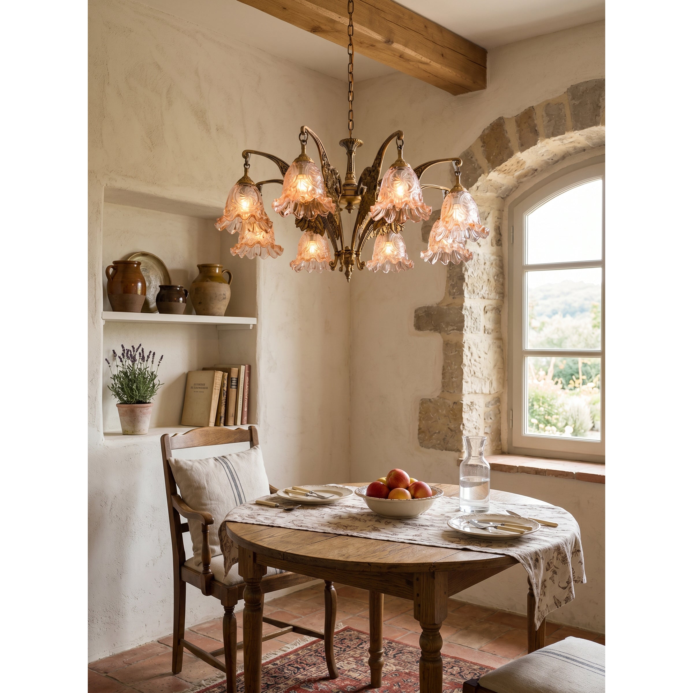 Side profile of the 8-head Savannah Bell Chandelier.