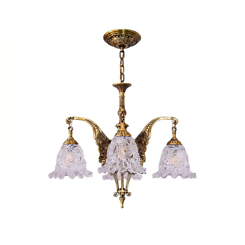 Dimensional drawing of the 4-head Savannah Bell Chandelier.