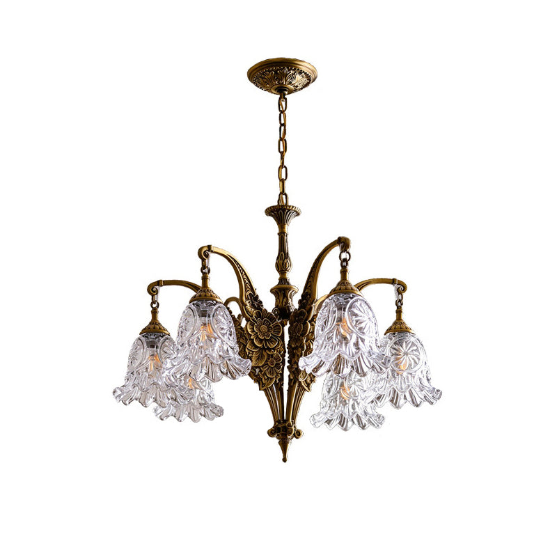 Dimensional drawing of the 8-head Savannah Bell Chandelier.