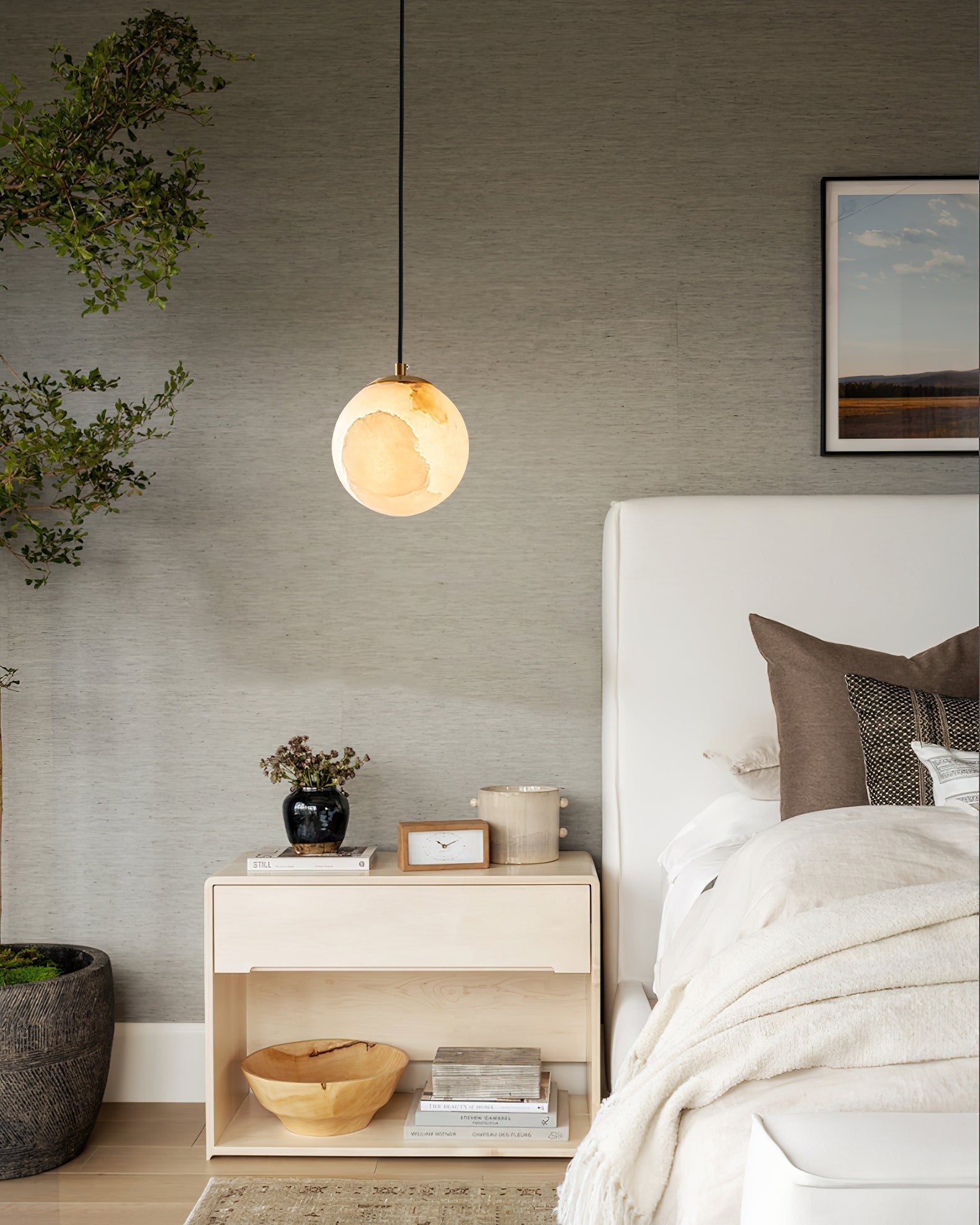 Uphaara Alabaster Pendant Light-Neutral Decor