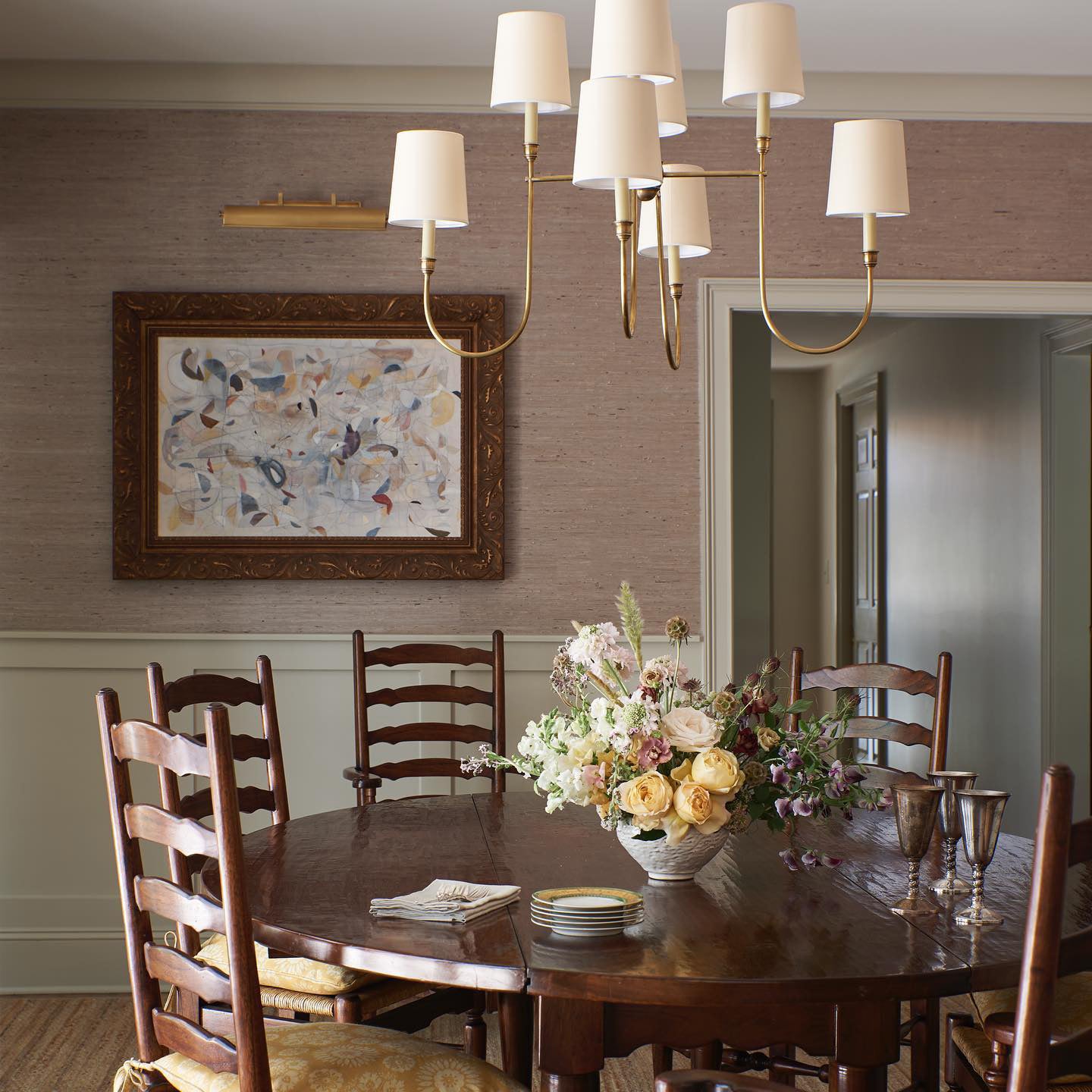 Lustra Chandelier Vendome Brass White Shade-Neutral Decor