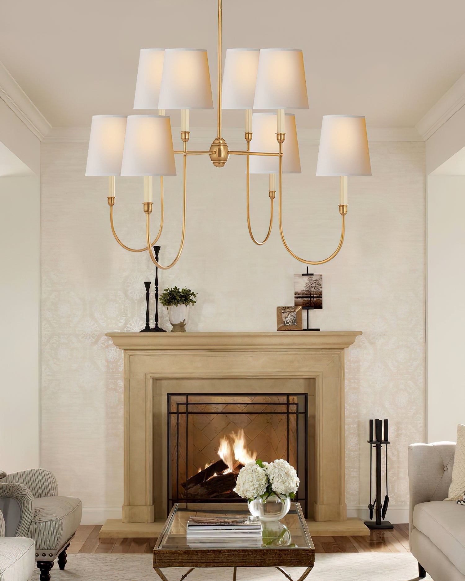Lustra Chandelier Vendome Brass White Shade-Neutral Decor