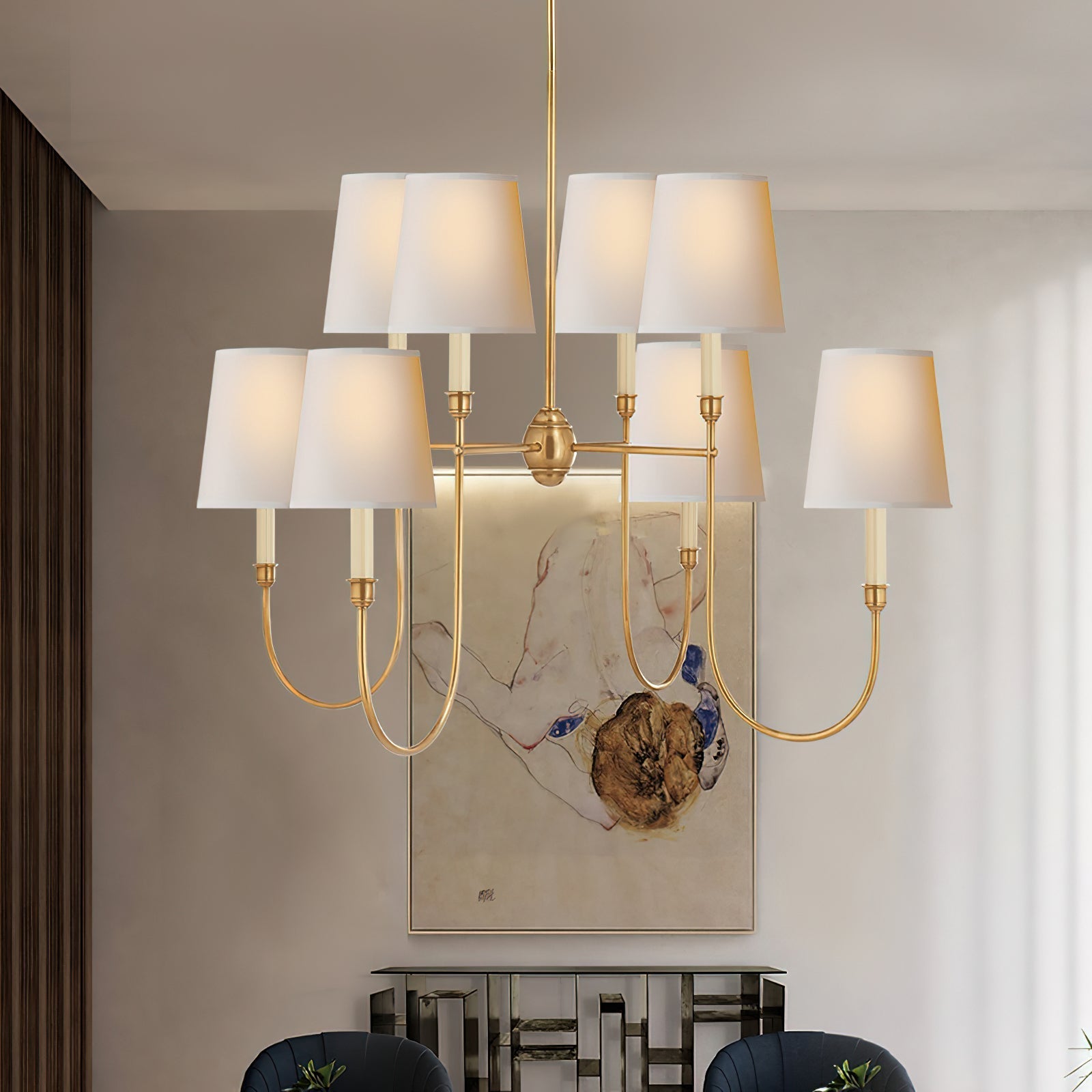 Lustra Chandelier Vendome Brass White Shade-Neutral Decor