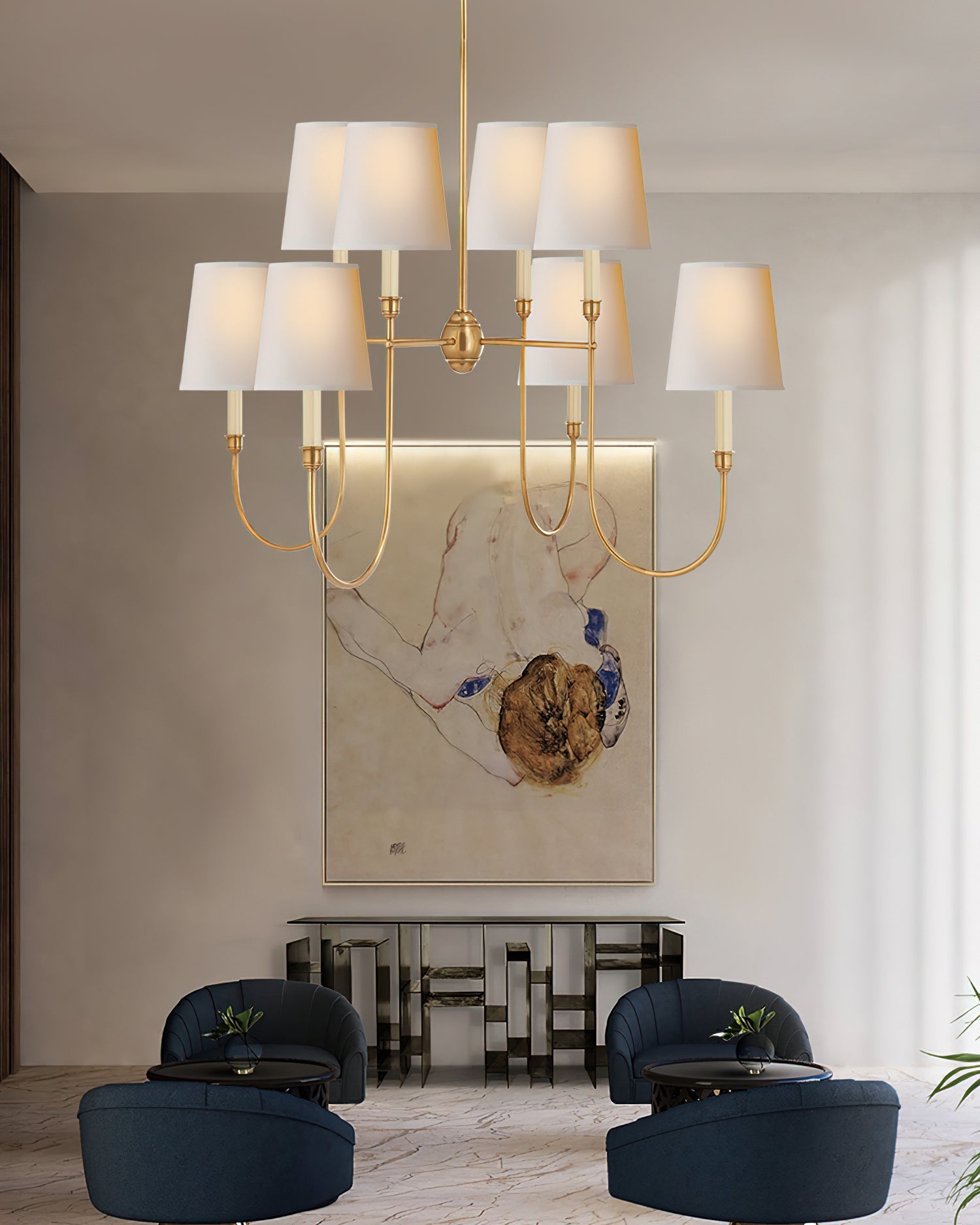 Lustra Chandelier Vendome Brass White Shade-Neutral Decor