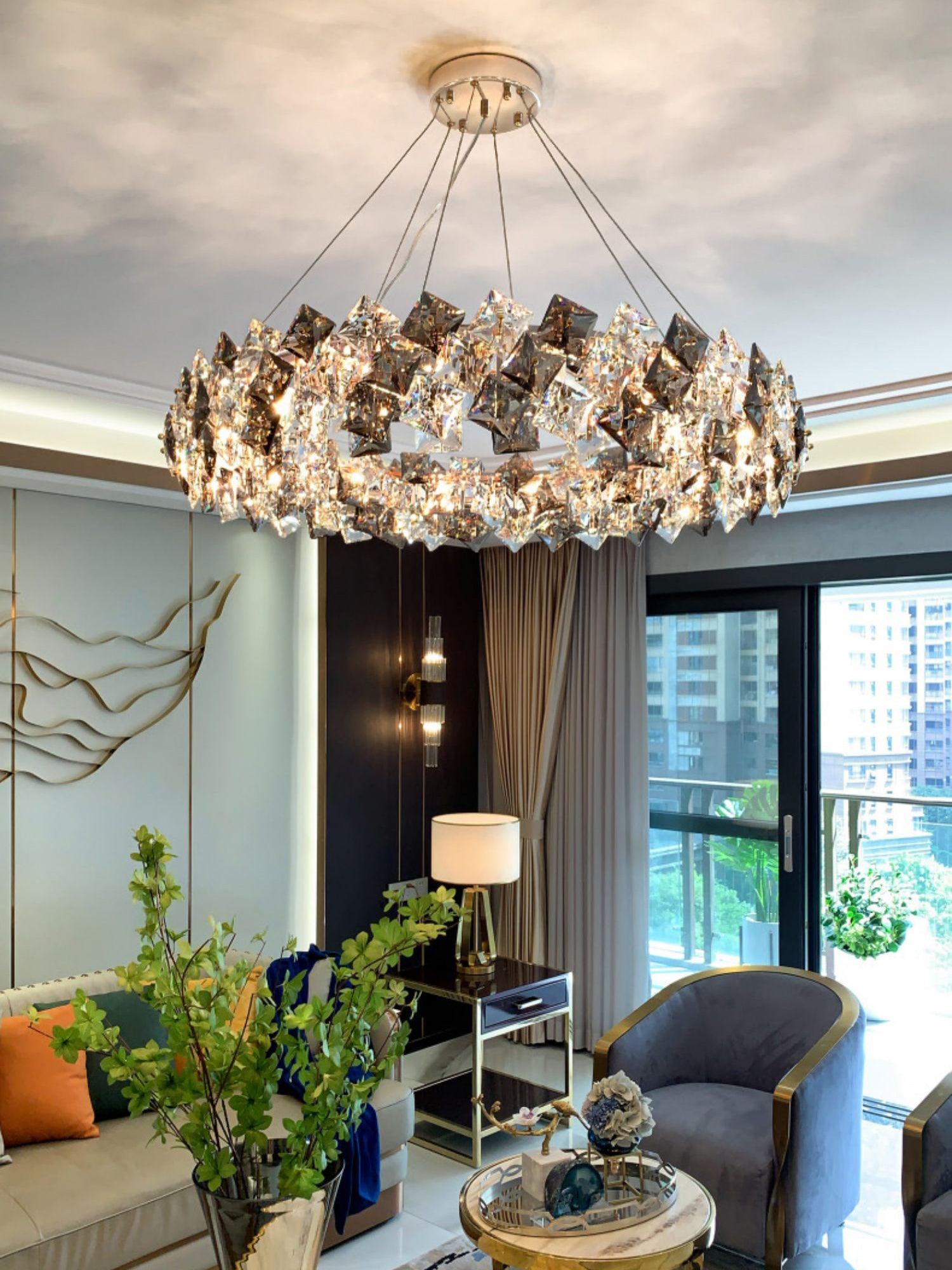 Lustra Chandelier Scale Crystal Round with Gold LED-Neutral Decor